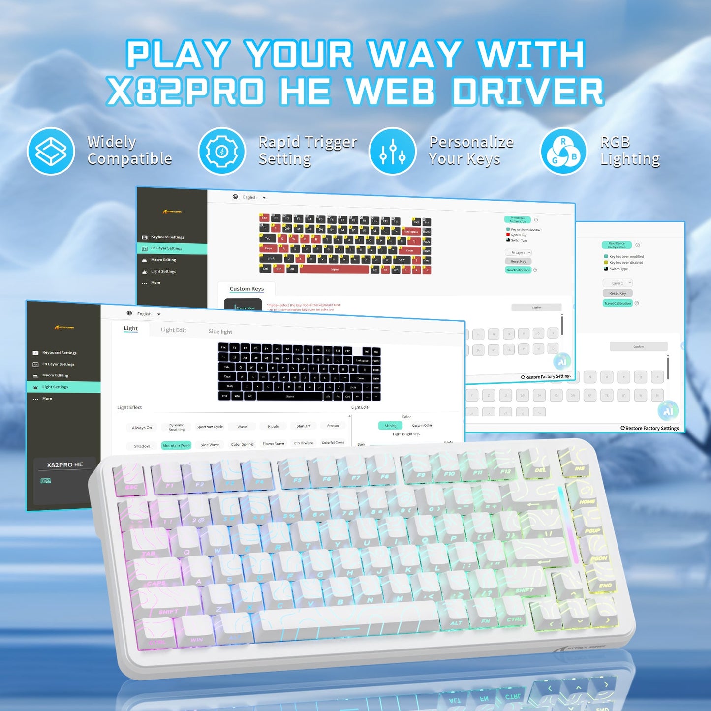 ATTACK SHARK X82PRO HE Wireless Rapid Trigger Gaming Keyboard Magnetic Switch