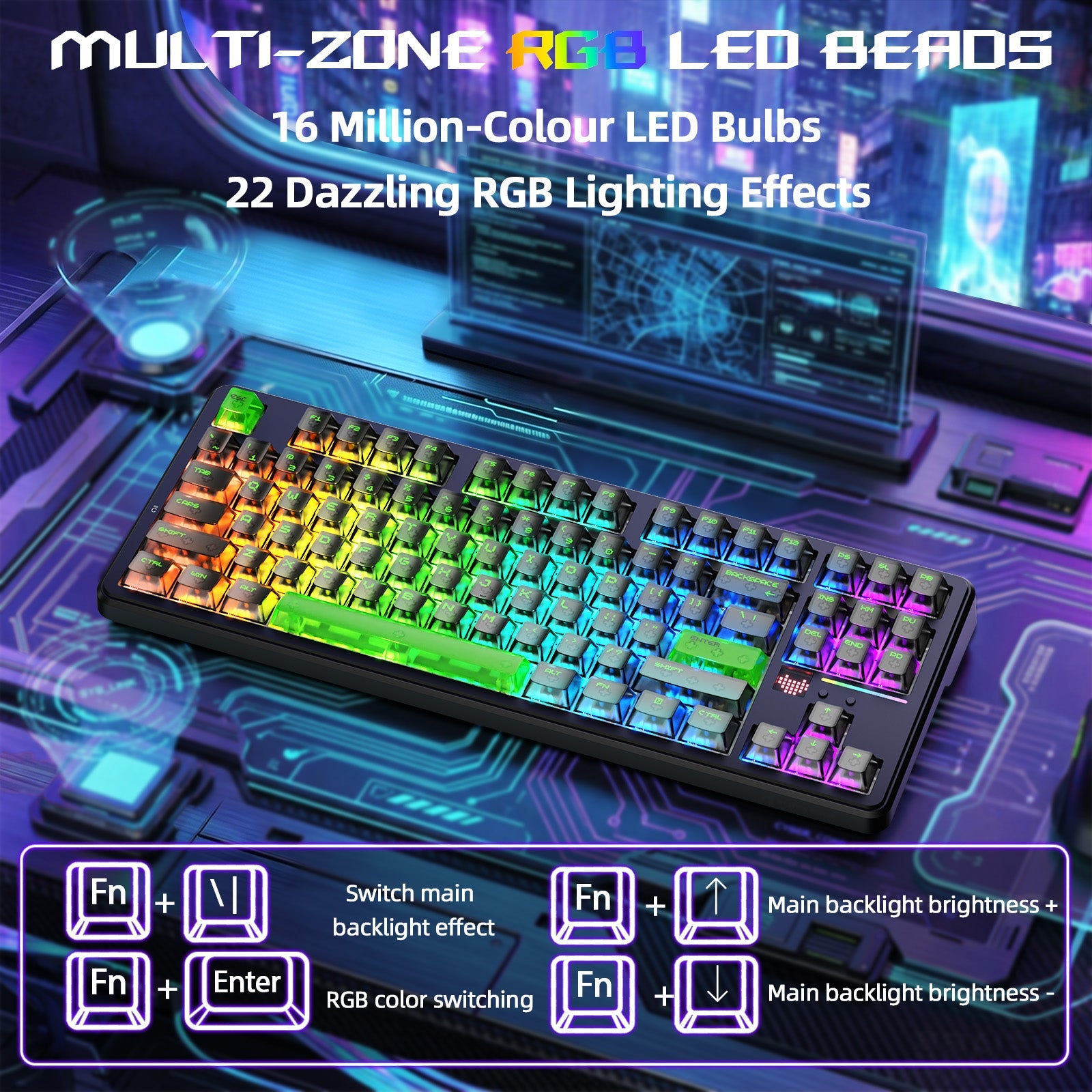 ATTACK SHARK X87 ULTRA Wireless Gaming Keyboard with 8KHz Receiver and RGB Coiled Cable