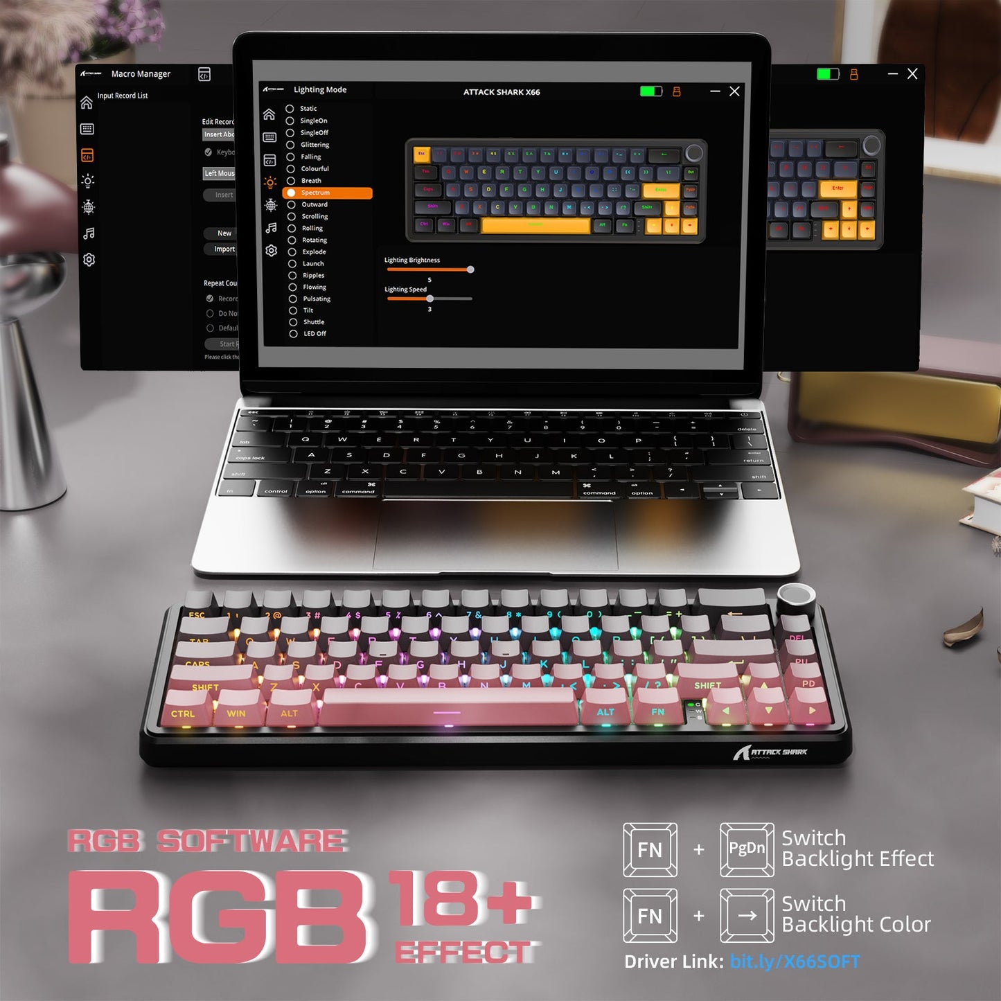ATTACK SHARK X66 Wireless Mechanical Keyboard with 8K Coiled Cable