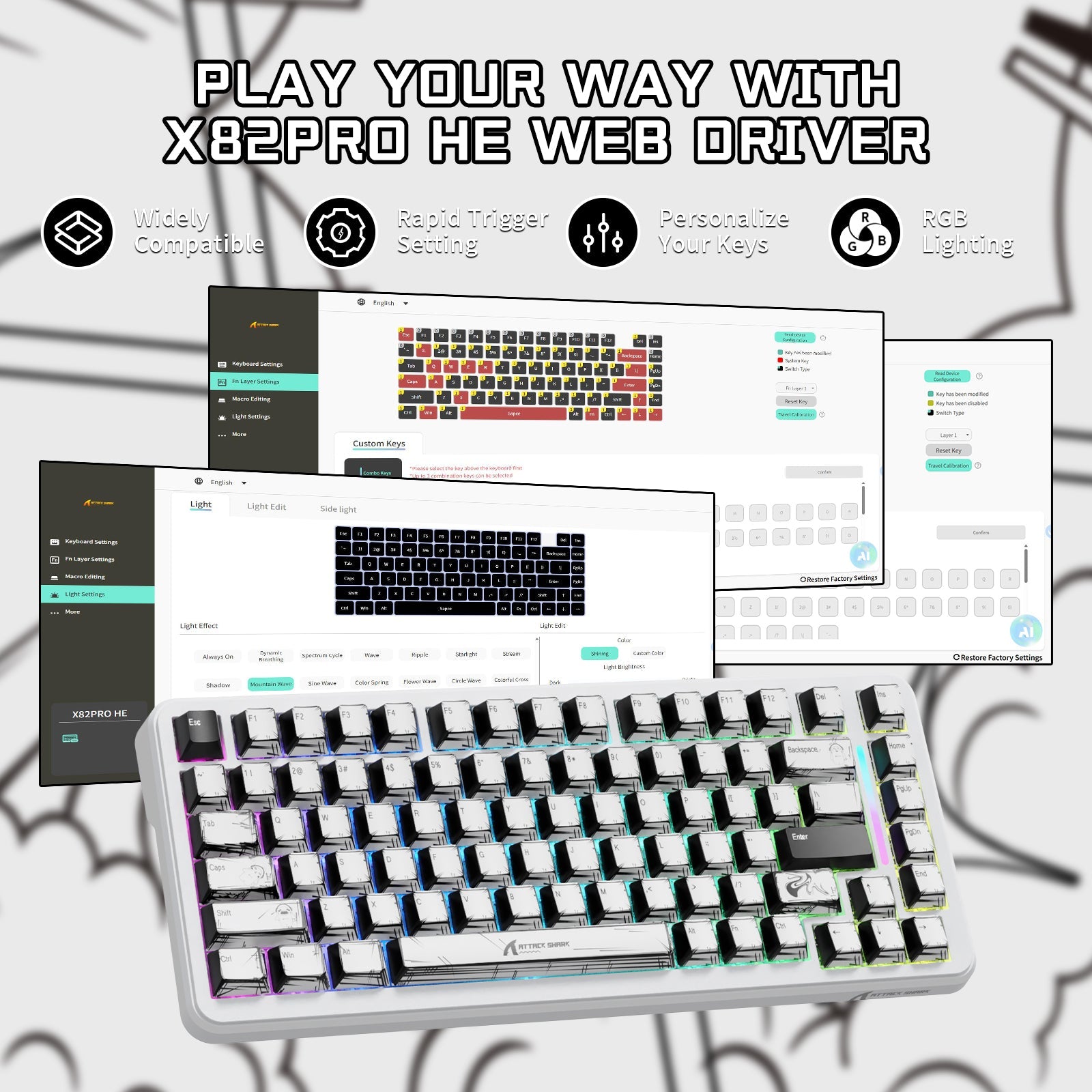 ATTACK SHARK X82PRO HE Wireless Rapid Trigger Gaming Keyboard Magnetic Switch