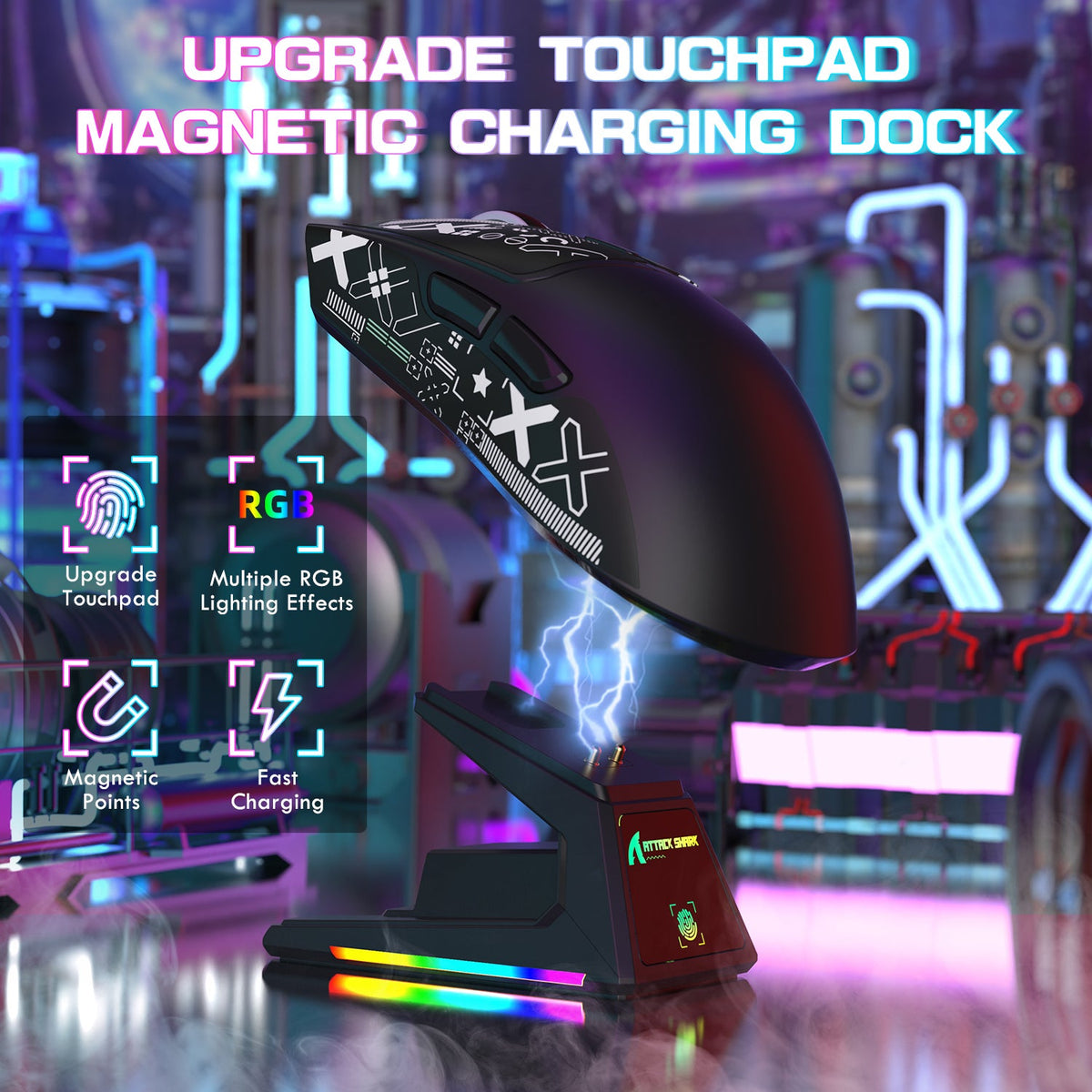 ATTACK SHARK X1 Tri-mode Gaming Mouse With Touchpad RGB Charging Dock PAW3395PRO Sensor