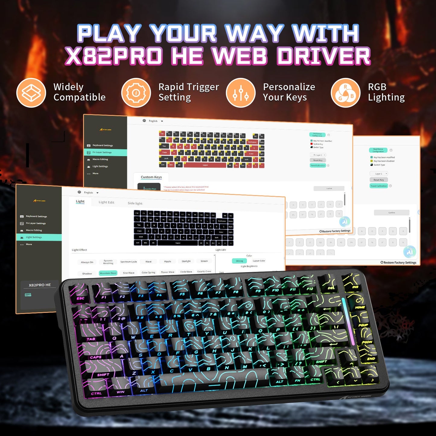 ATTACK SHARK X82PRO HE Wireless Rapid Trigger Gaming Keyboard Magnetic Switch