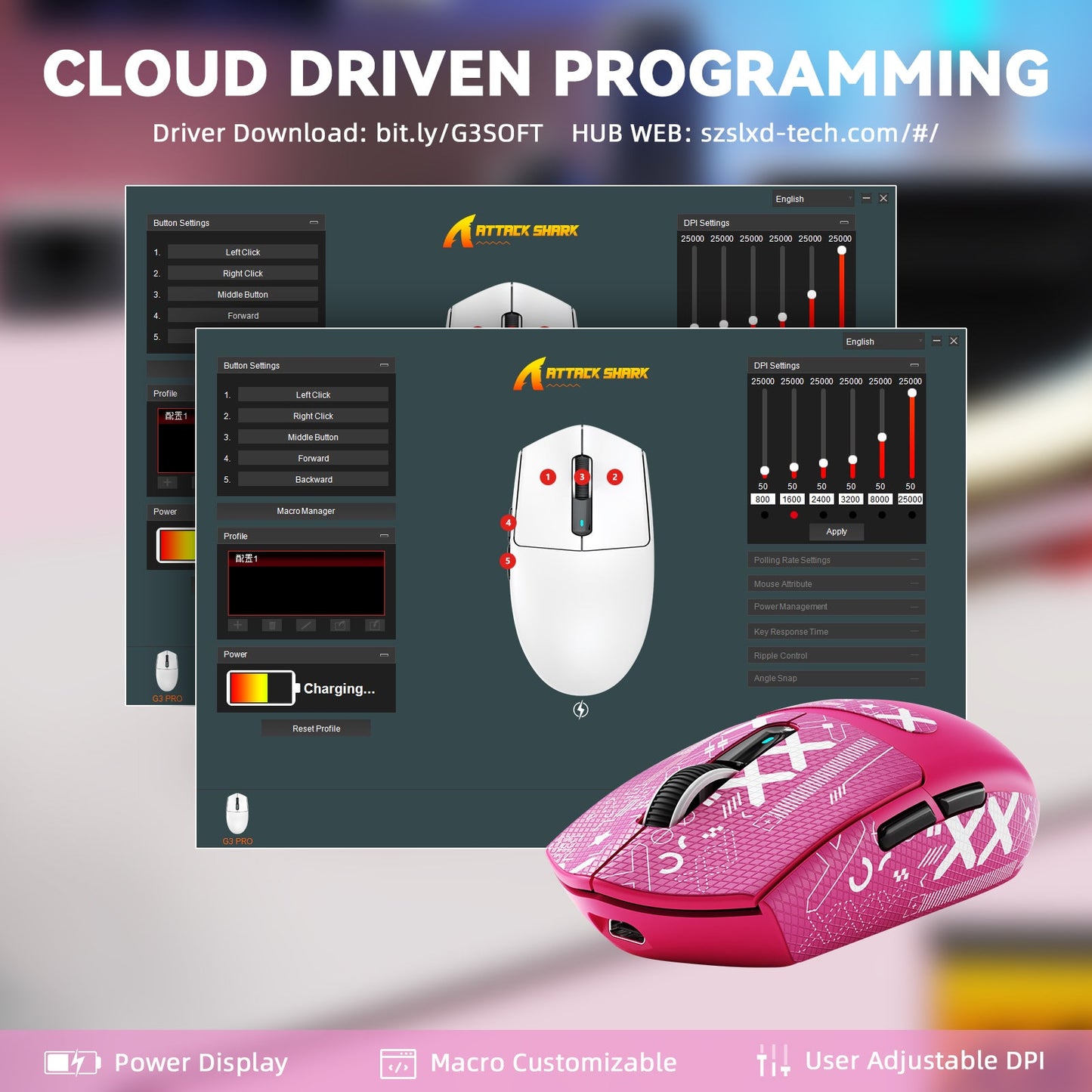 ATTACK SHARK G3 PRO Tri-mode Wireless Gaming Mouse with Charge Dock 25000 DPI Ultra Lightweight