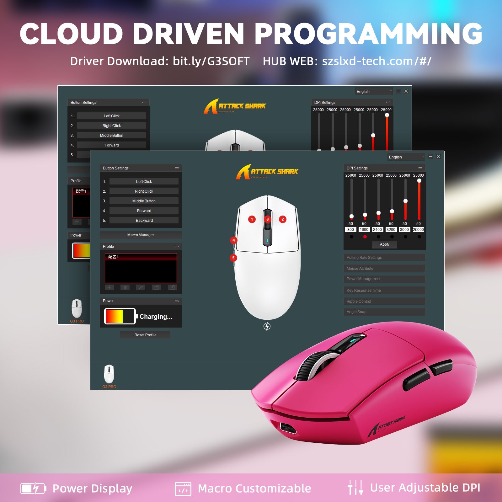 ATTACK SHARK G3 PRO Tri-mode Wireless Gaming Mouse with Charge Dock 25000 DPI Ultra Lightweight
