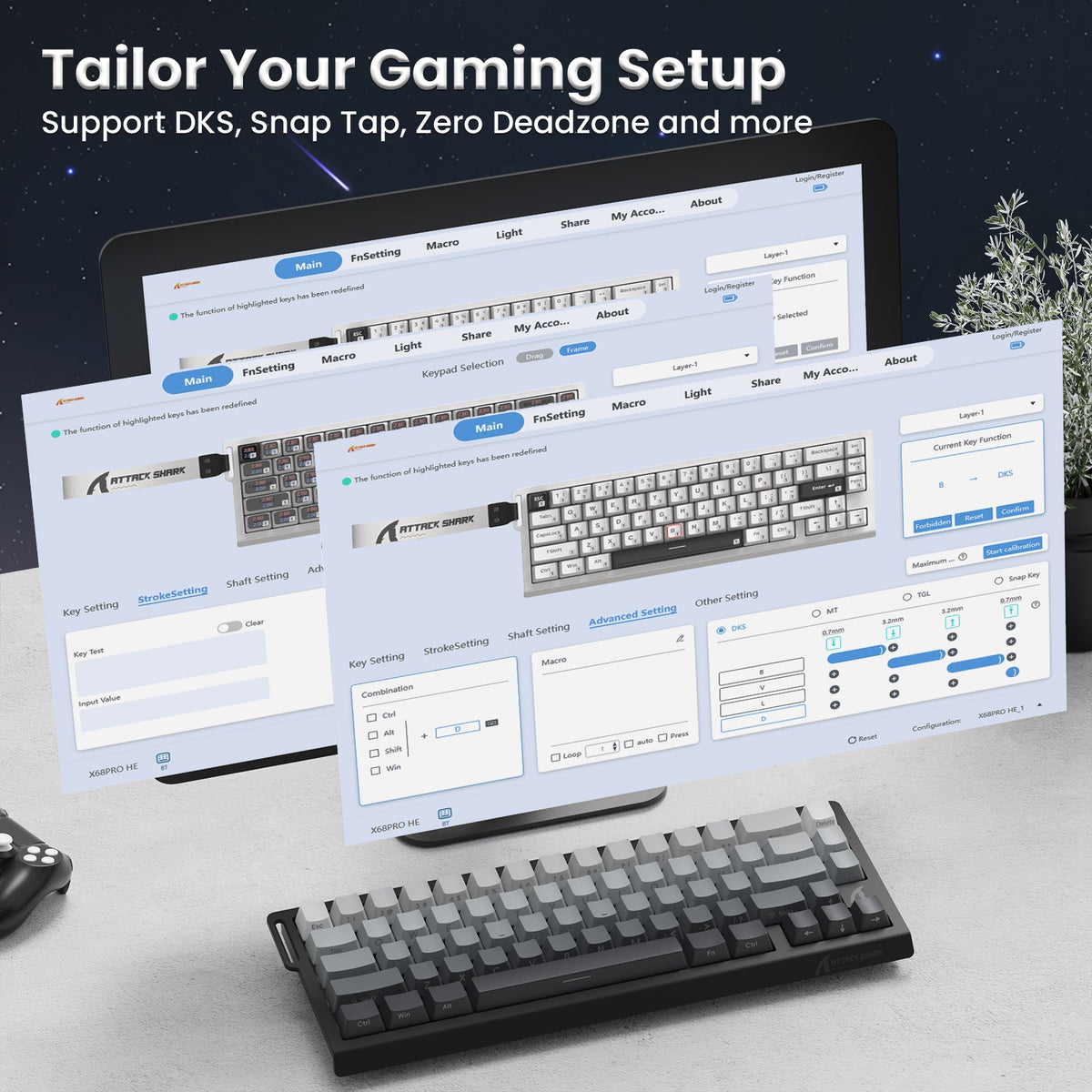 ATTACK SHARK X68PRO HE Wireless Rapid Trigger Keyboard With Coiled Cable