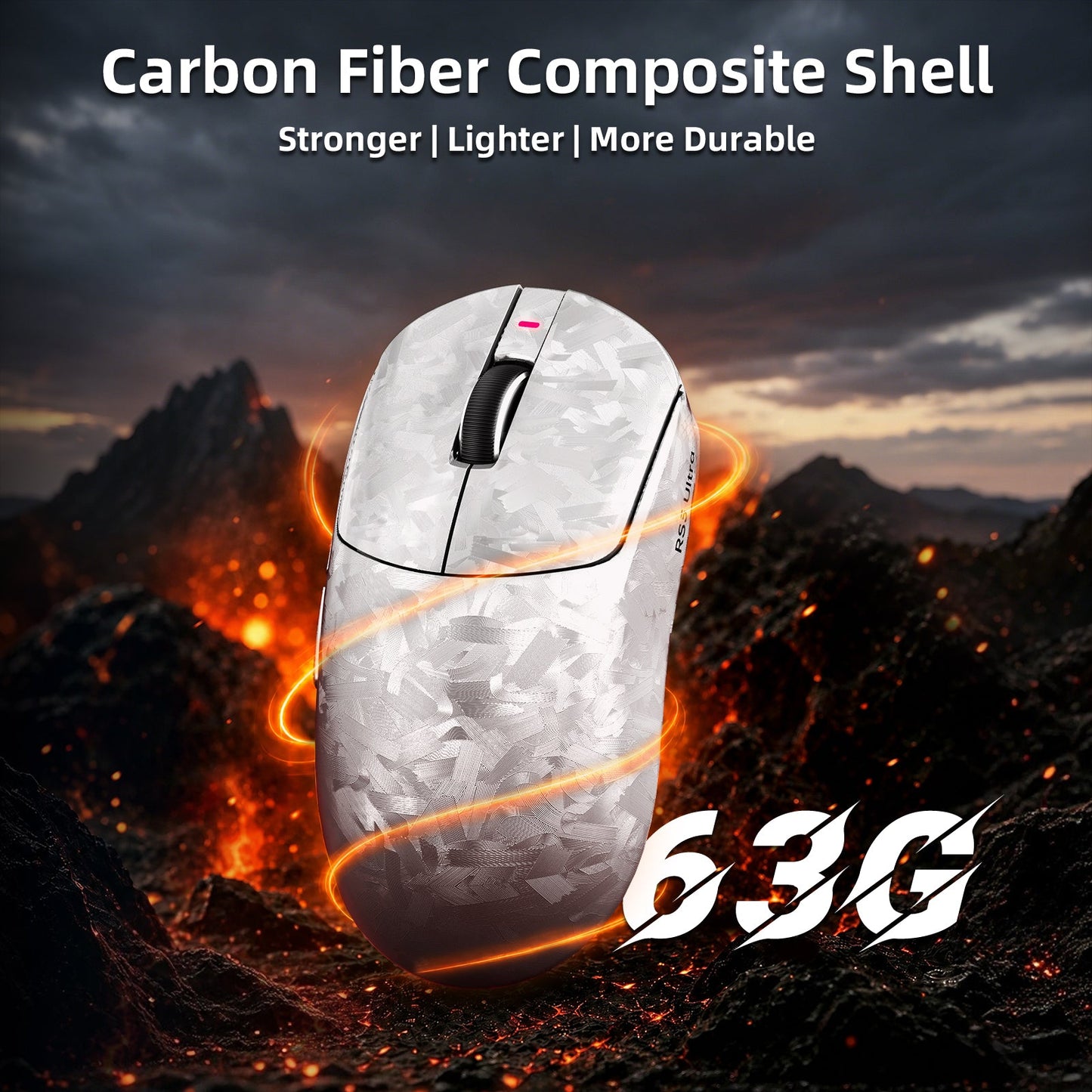 ATTACK SHARK RS3 ULTRA Carbon Fiber Wireless PAW3955MAX Gaming Mouse with C06 Ultra LED Cable