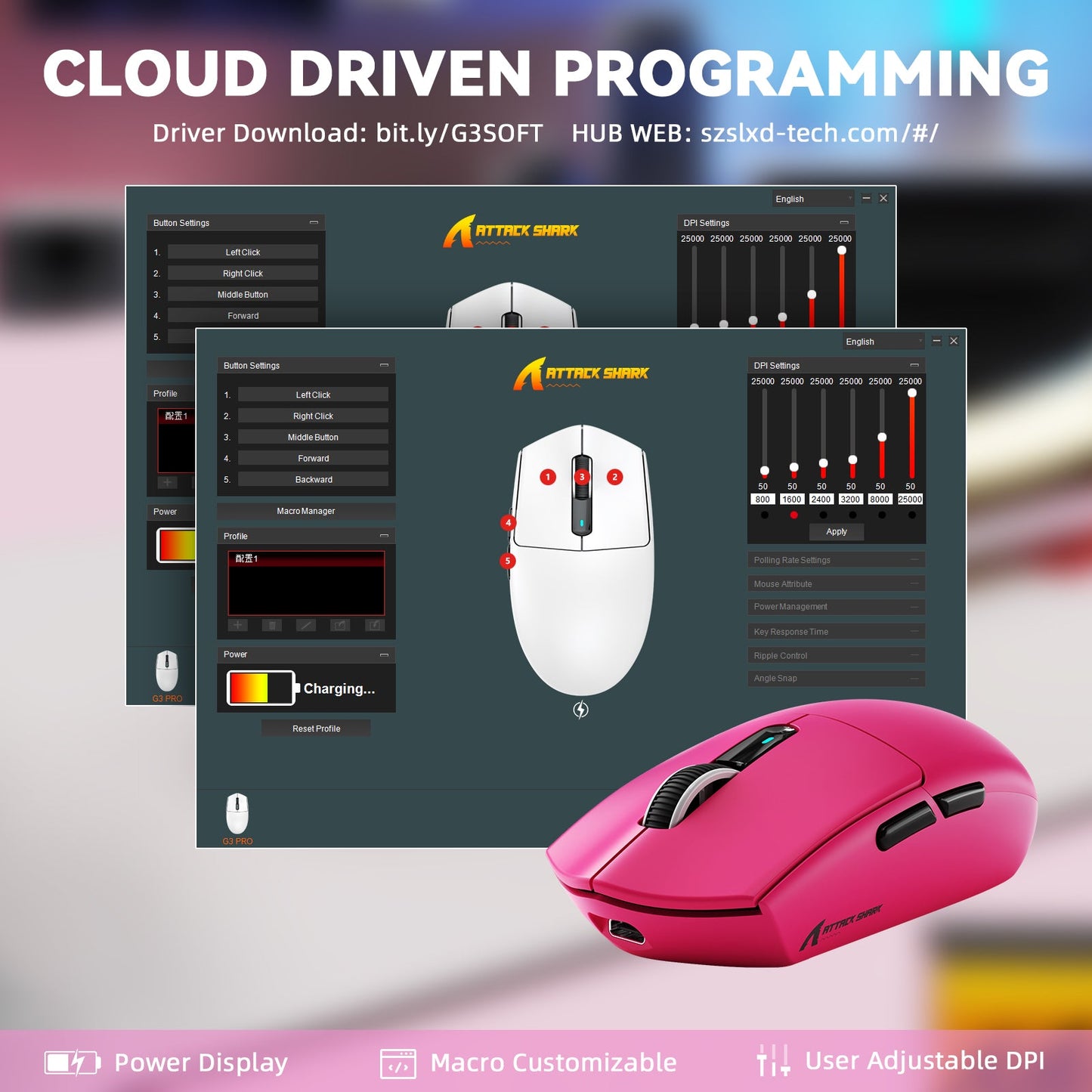 ATTACK SHARK G3 PRO Tri-mode Wireless Gaming Mouse with Charge Dock 25000 DPI Ultra Lightweight