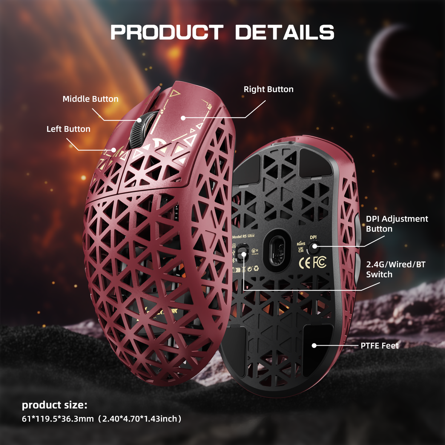ATTACK SHARK R5 ULTRA Carbon Fiber Wireless 8K PAW3950MAX Gaming Mouse