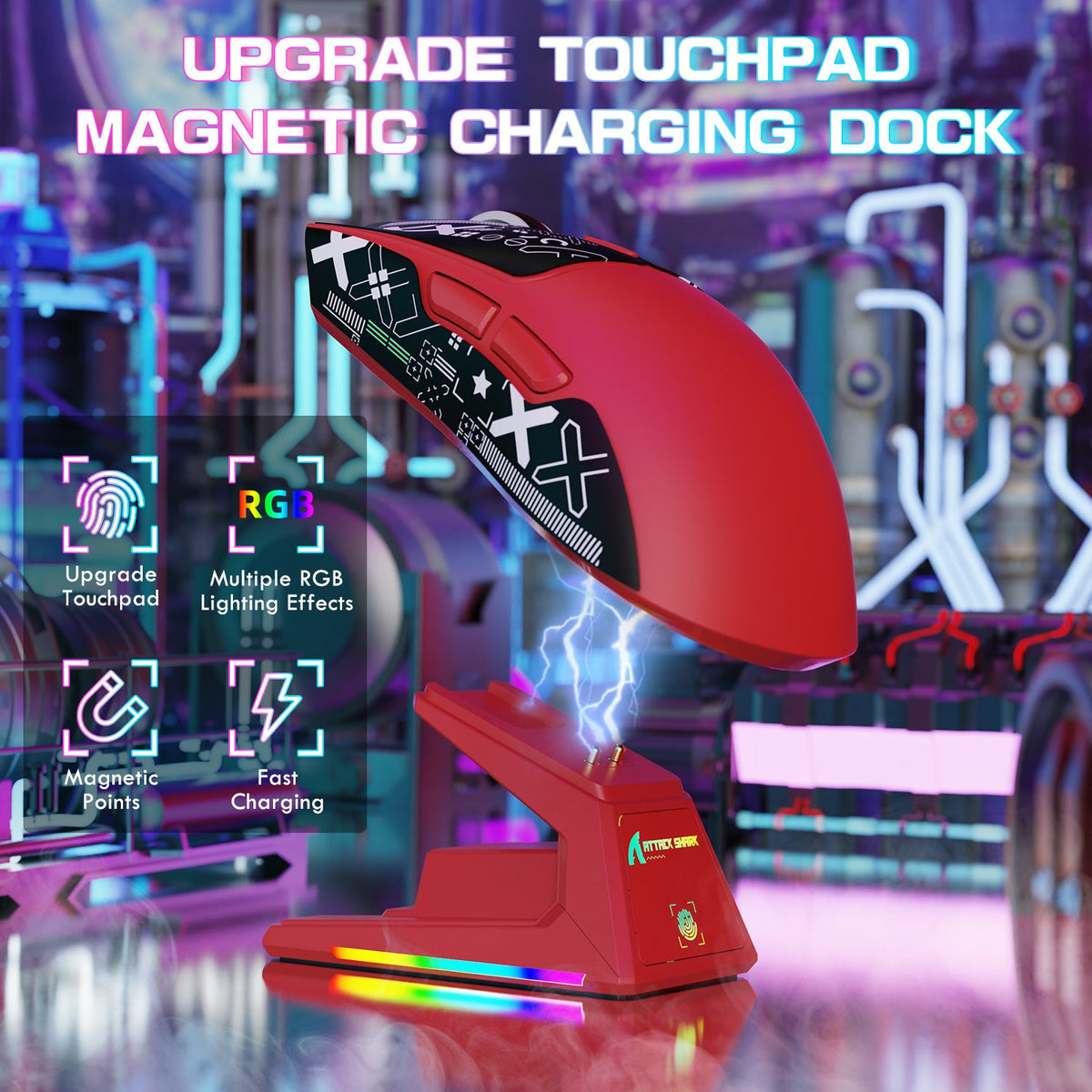 ATTACK SHARK X1 Tri-mode Gaming Mouse With Touchpad RGB Charging Dock PAW3395PRO Sensor