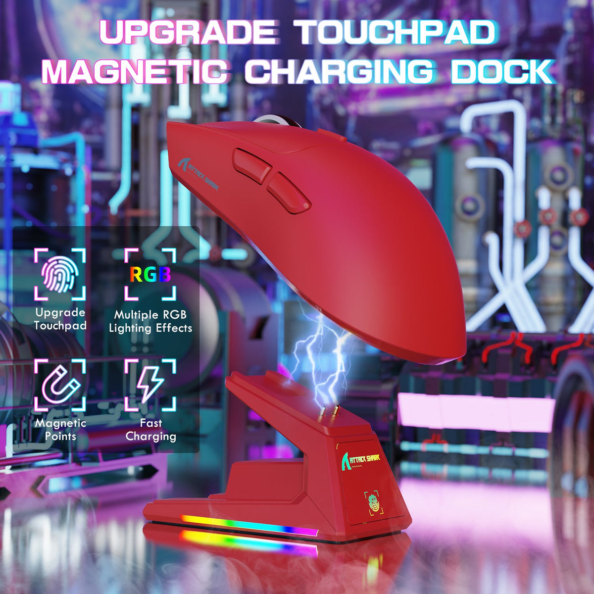 ATTACK SHARK X1 Tri-mode Gaming Mouse With Touchpad RGB Charging Dock PAW3395PRO Sensor