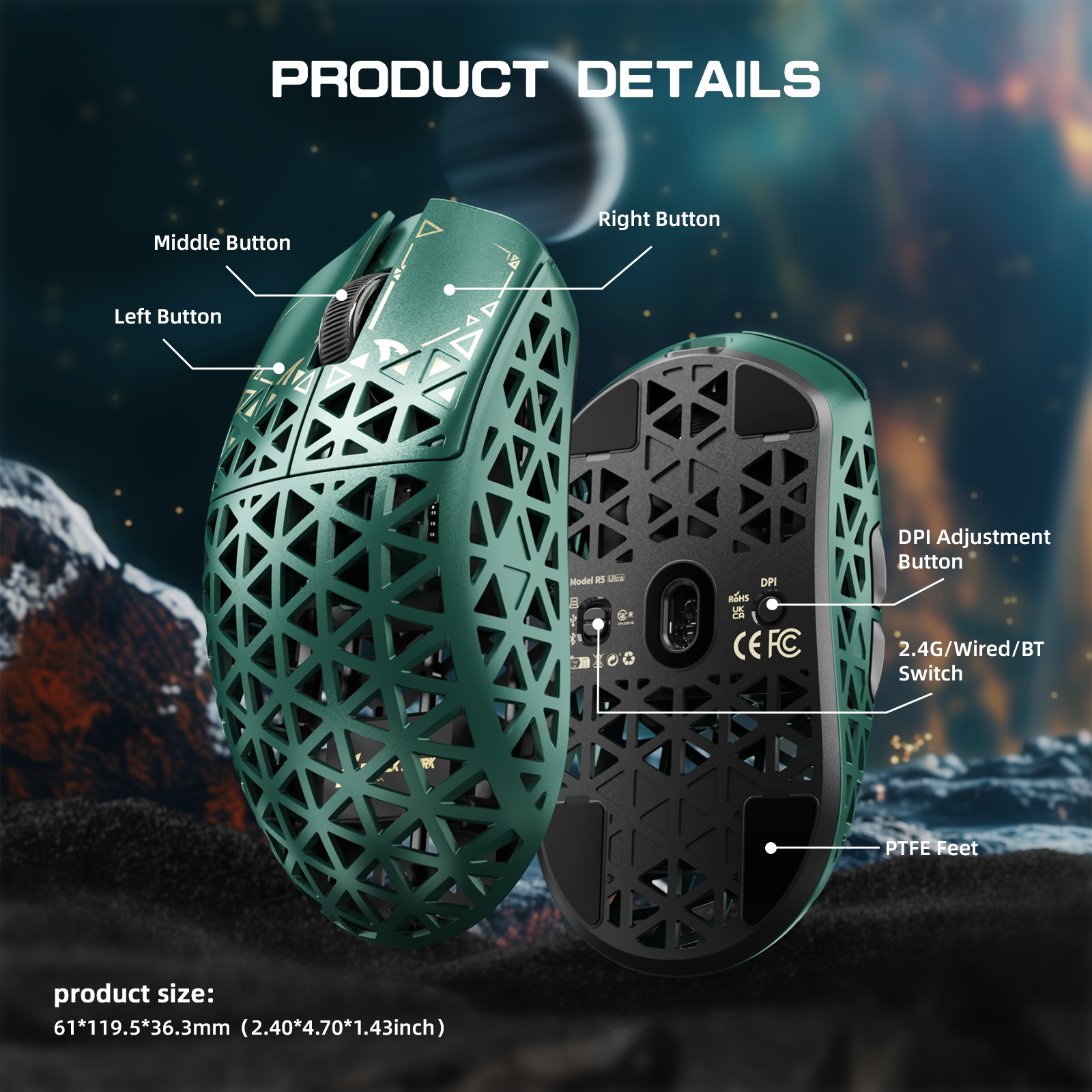 ATTACK SHARK R5 ULTRA Carbon Fiber Wireless 8K PAW3950MAX Gaming Mouse