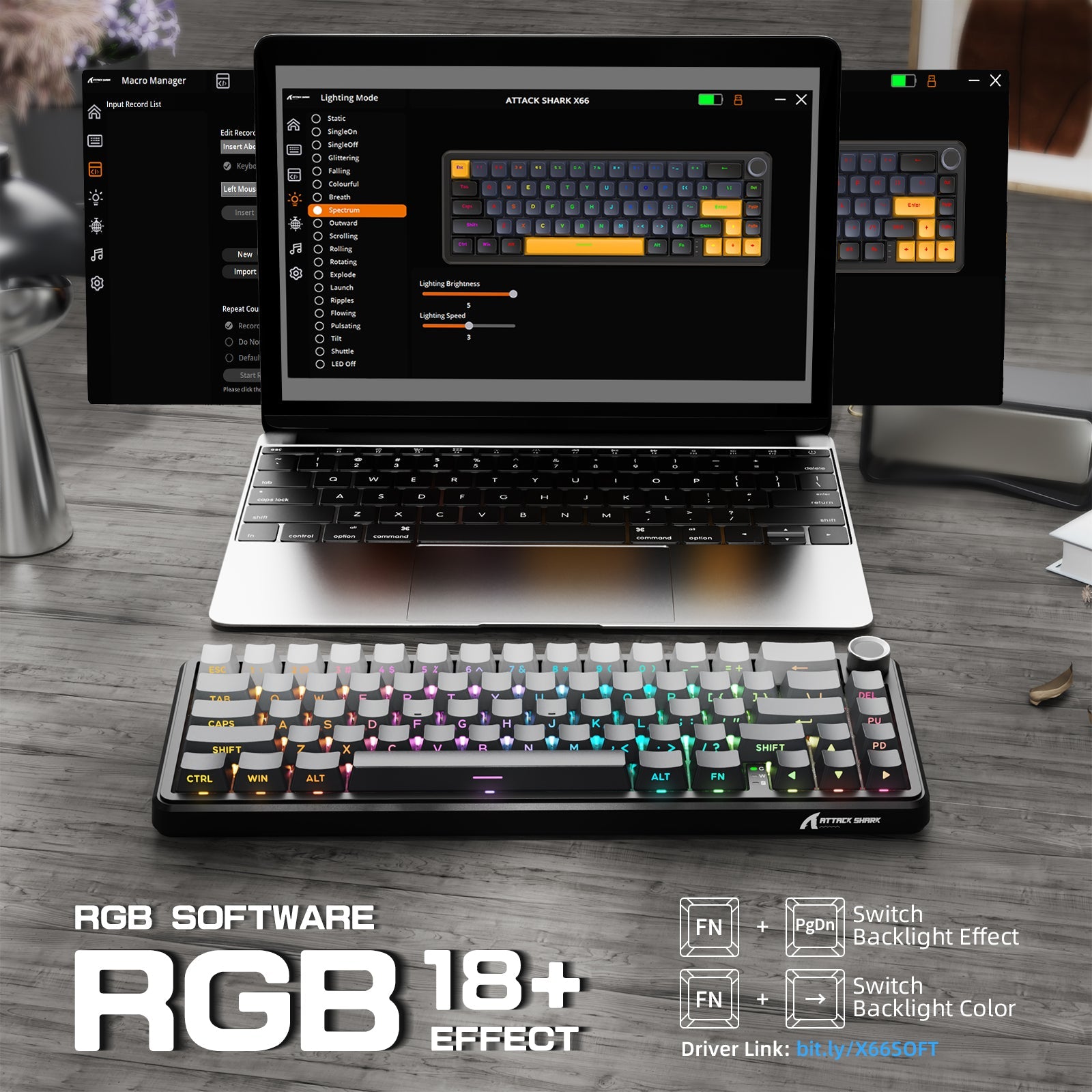 ATTACK SHARK X66 Wireless Mechanical Keyboard with 8K Coiled Cable