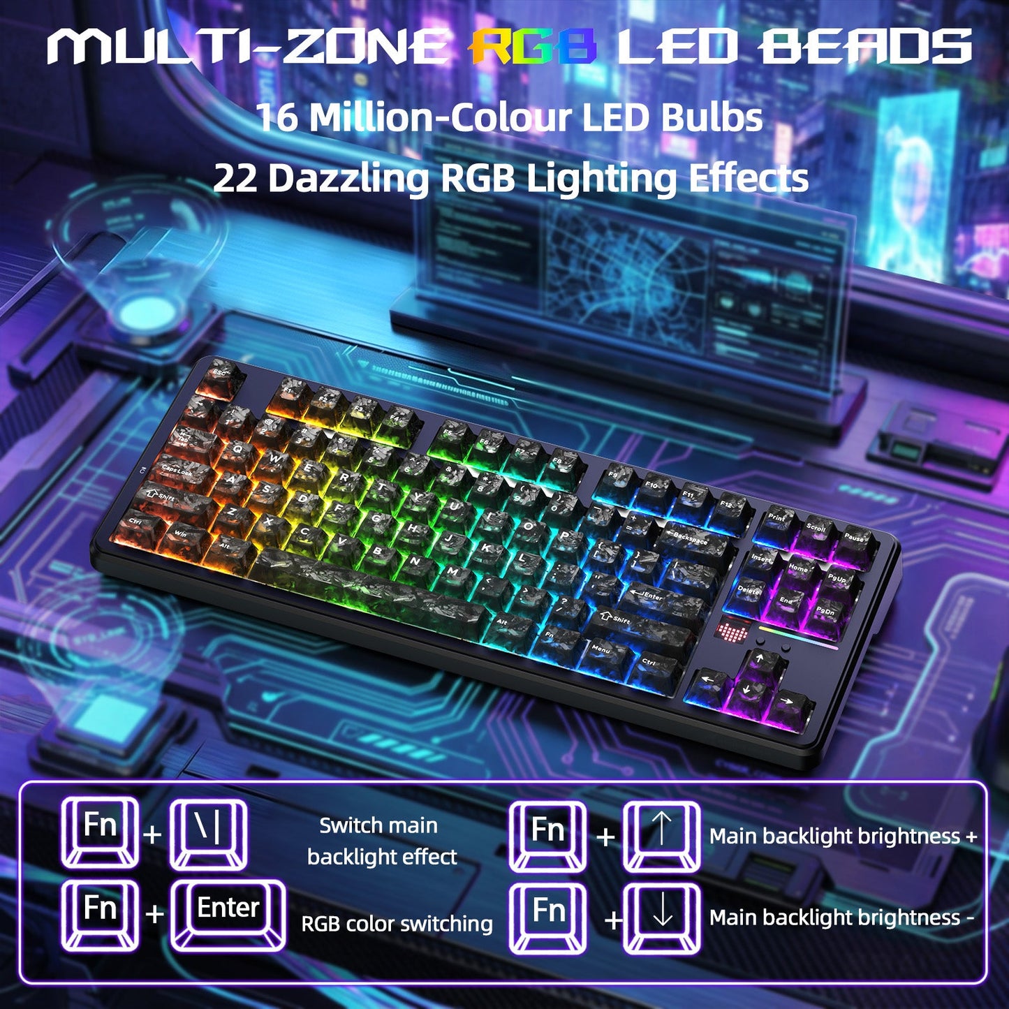 ATTACK SHARK X87 ULTRA Wireless Gaming Keyboard with 8KHz Receiver and RGB Coiled Cable