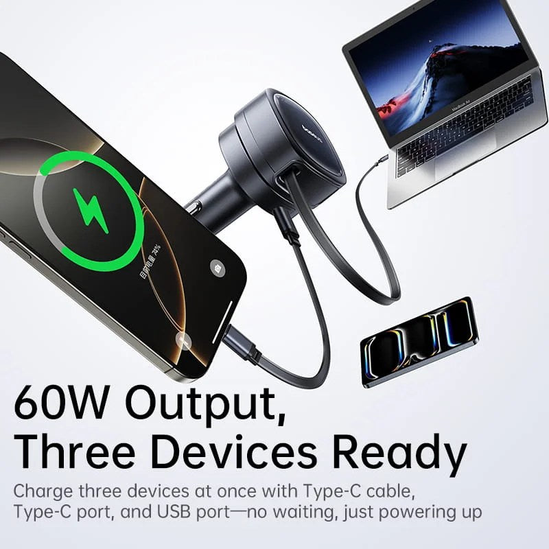 Baseus PrimeTrip VR1 Car Charger with Retractable Cable (U+C)+Type-C 60W