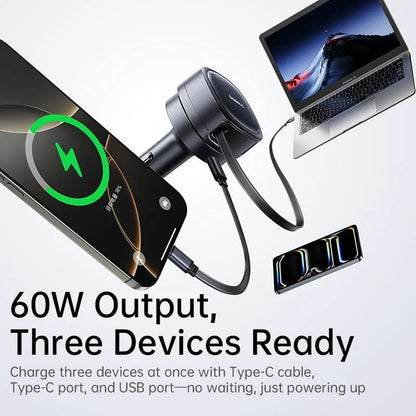 Baseus PrimeTrip VR1 Car Charger with Retractable Cable (U+C)+Type-C 60W