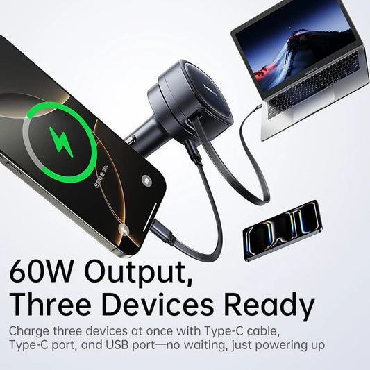 Baseus PrimeTrip VR1 Car Charger with Retractable Cable (U+C)+Type-C 60W