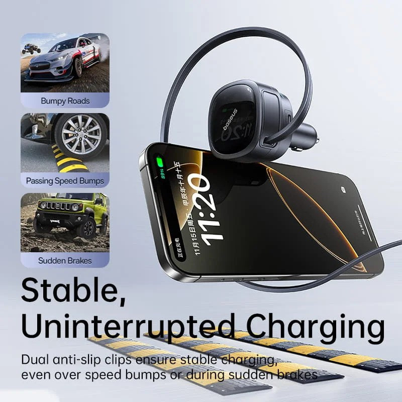 Baseus PrimeTrip VR1 Car Charger with Retractable Cable (U+C)+Type-C 60W