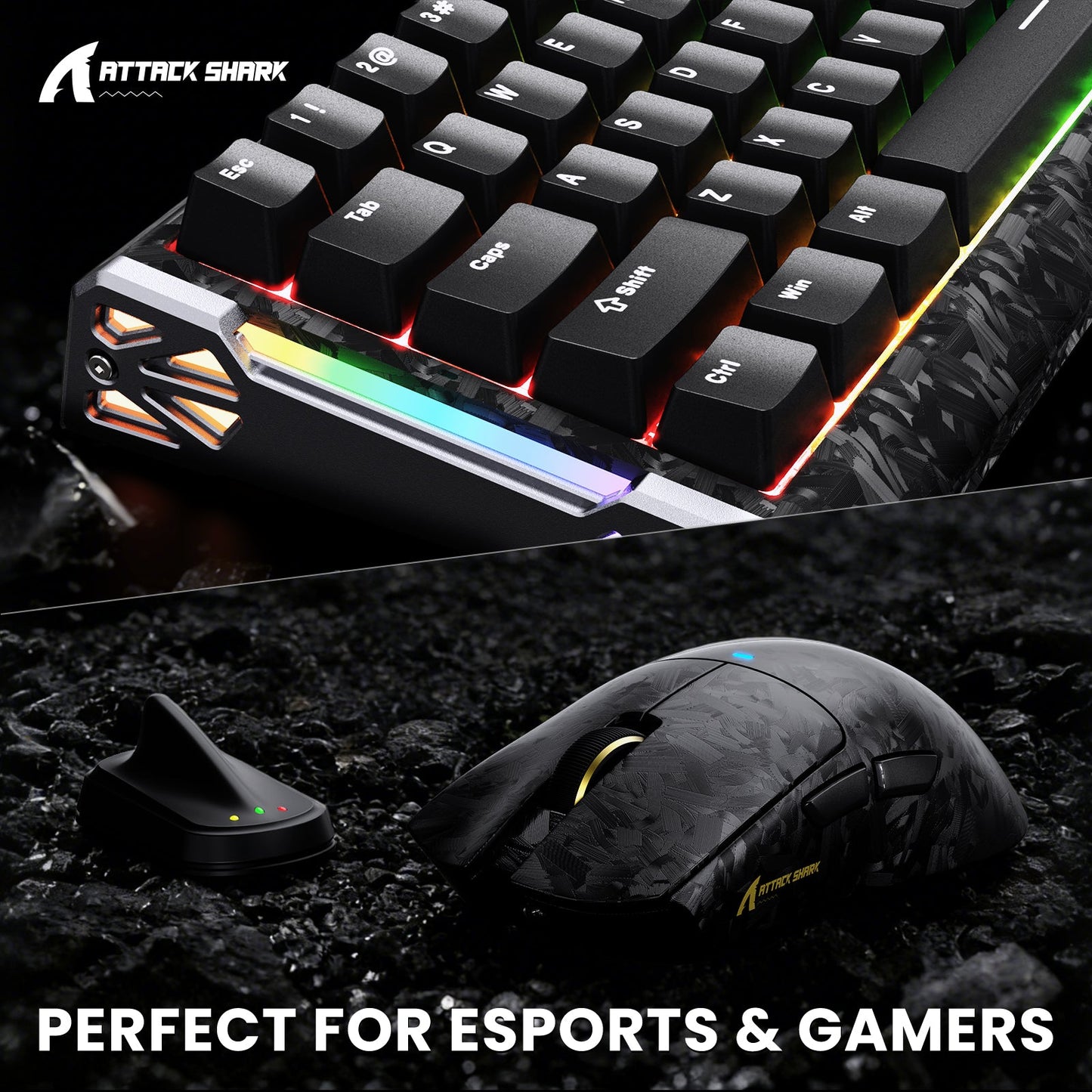 ATTACK SHARK R68 HE & X11 ULTRA Carbon Fiber Gaming Bundle With C01 ULTRA Coiled Cable