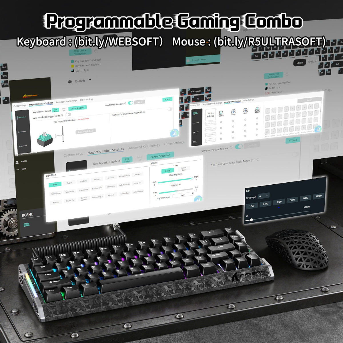 ATTACK SHARK R68 HE & R5 ULTRA Carbon Fiber Gaming Bundle With C01 ULTRA Coiled Cable