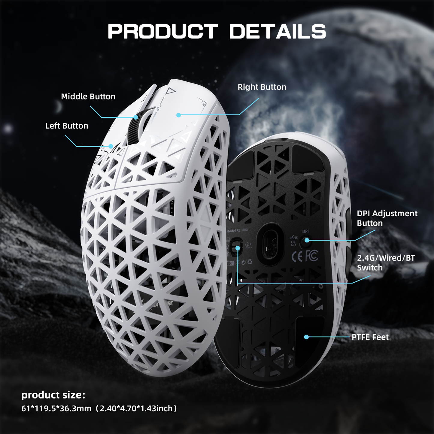 ATTACK SHARK R5 ULTRA Carbon Fiber Wireless 8K PAW3950MAX Gaming Mouse