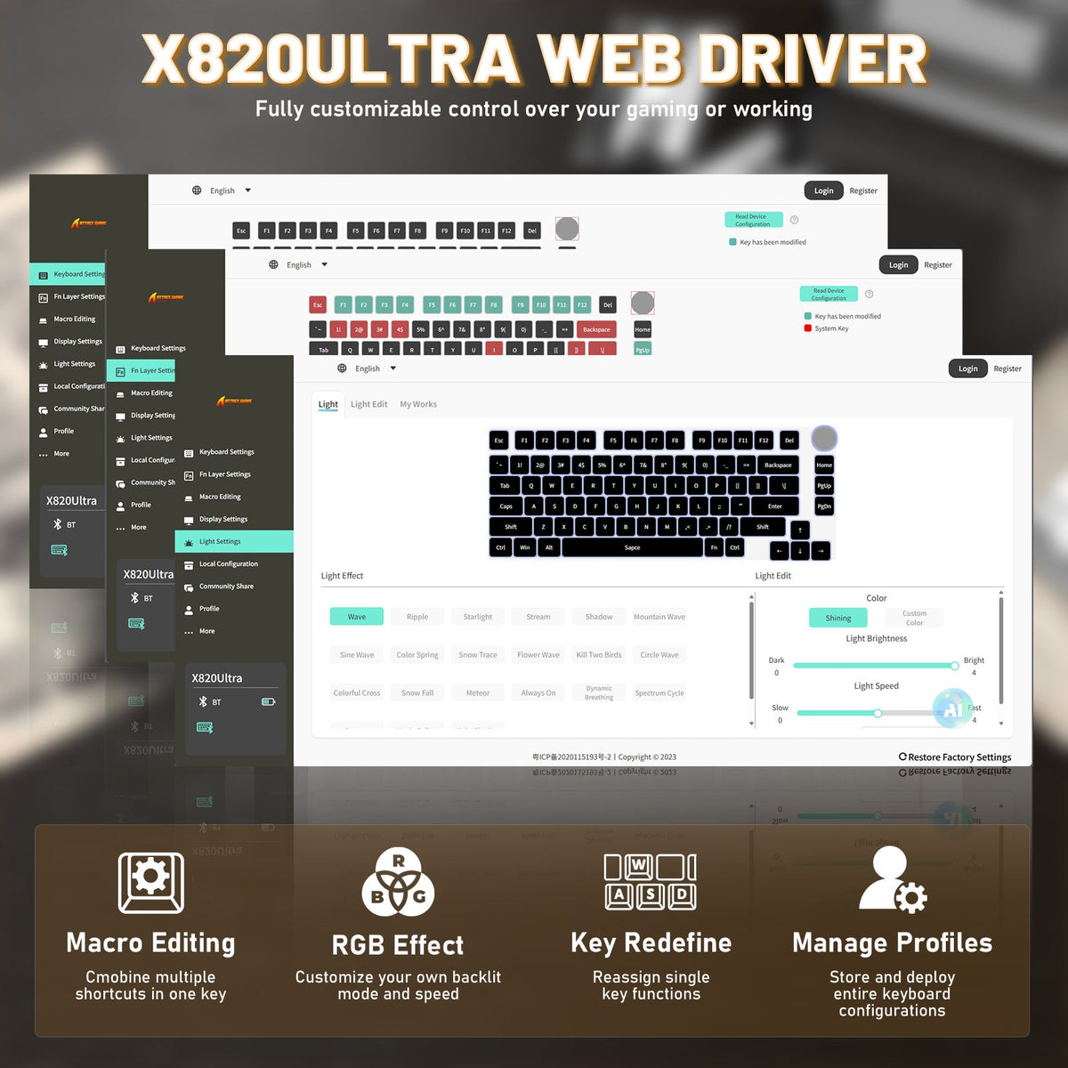 ATTACK SHARK X820ULTRA Mechanical Keyboard with C01ULTRA Coiled Cable