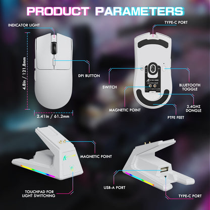 ATTACK SHARK X1 Tri-mode Gaming Mouse With Touchpad RGB Charging Dock PAW3395PRO Sensor