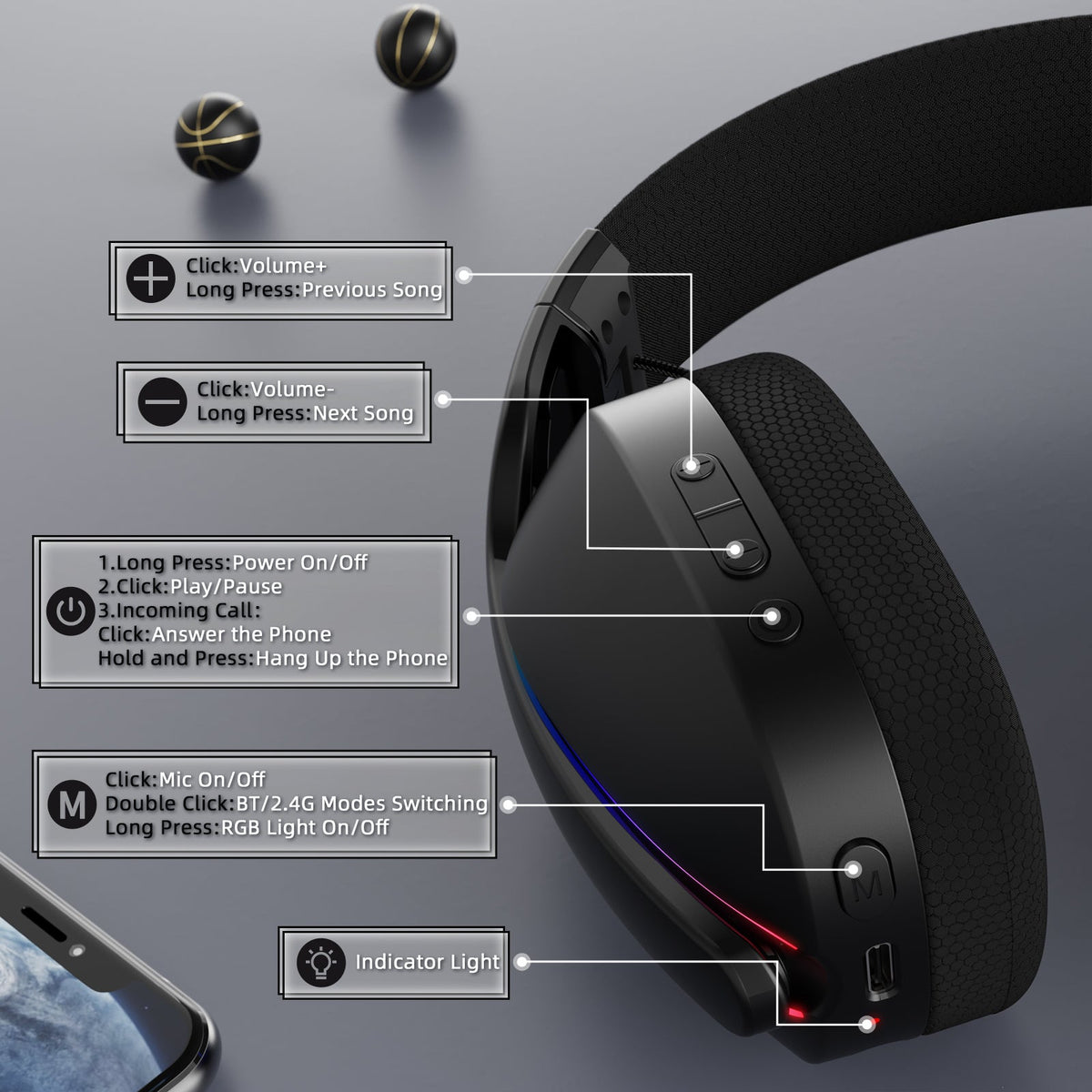 ATTACK SHARK L90 Foldable RGB Ultra-Light Tri-Mode Gaming Headset