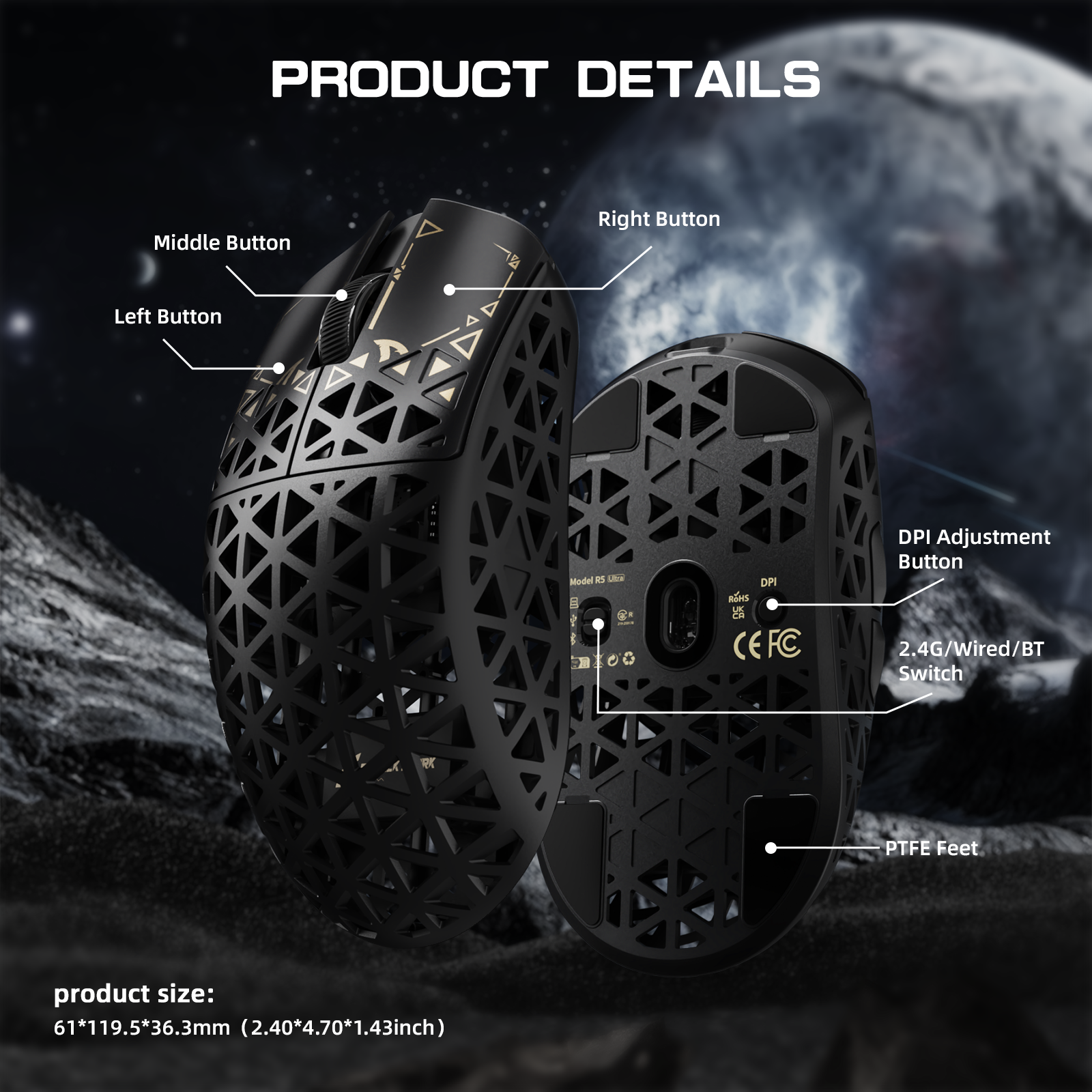 ATTACK SHARK R5 ULTRA Carbon Fiber Wireless 8K PAW3950MAX Gaming Mouse
