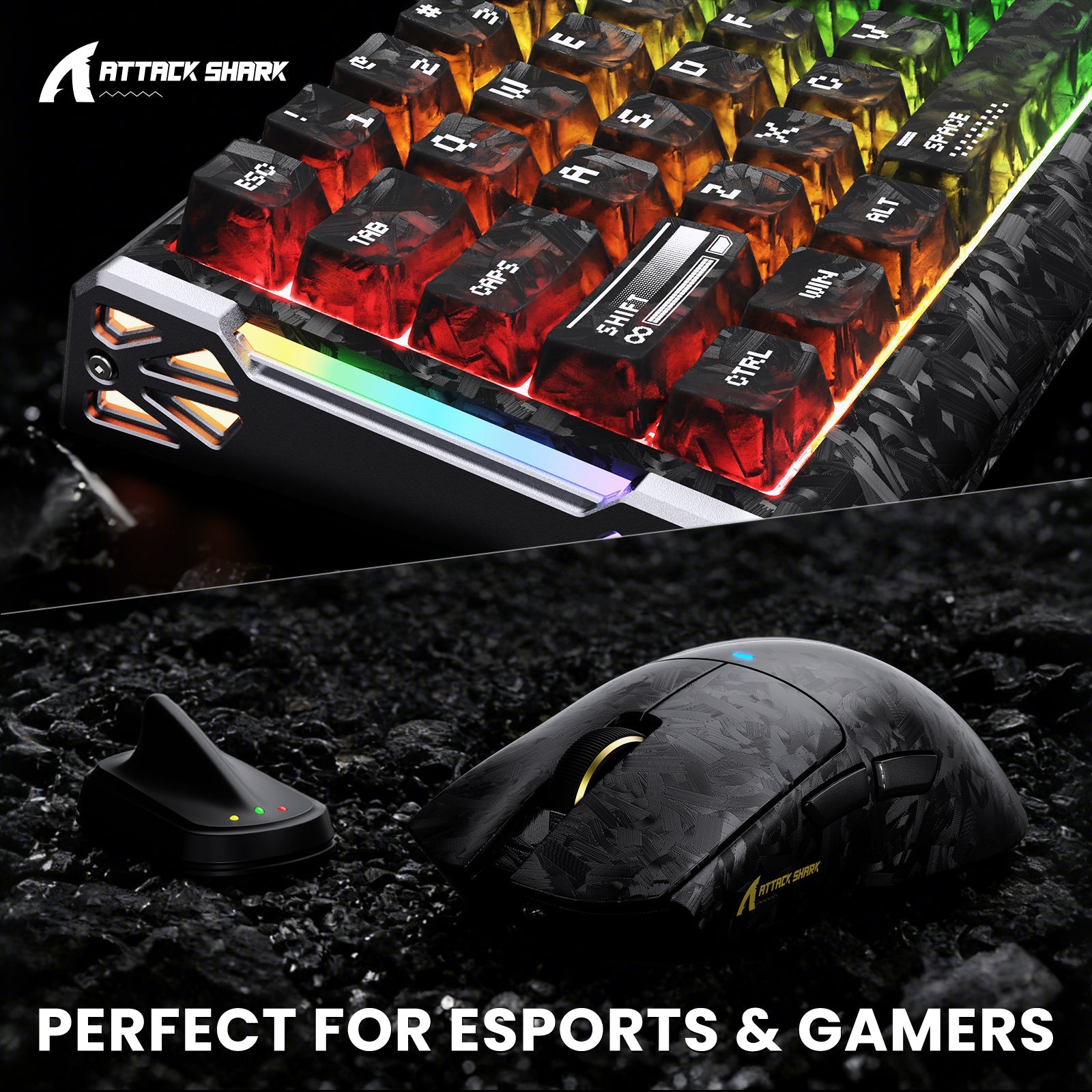 ATTACK SHARK R68 HE & X11 ULTRA Carbon Fiber Gaming Bundle With C01 ULTRA Coiled Cable