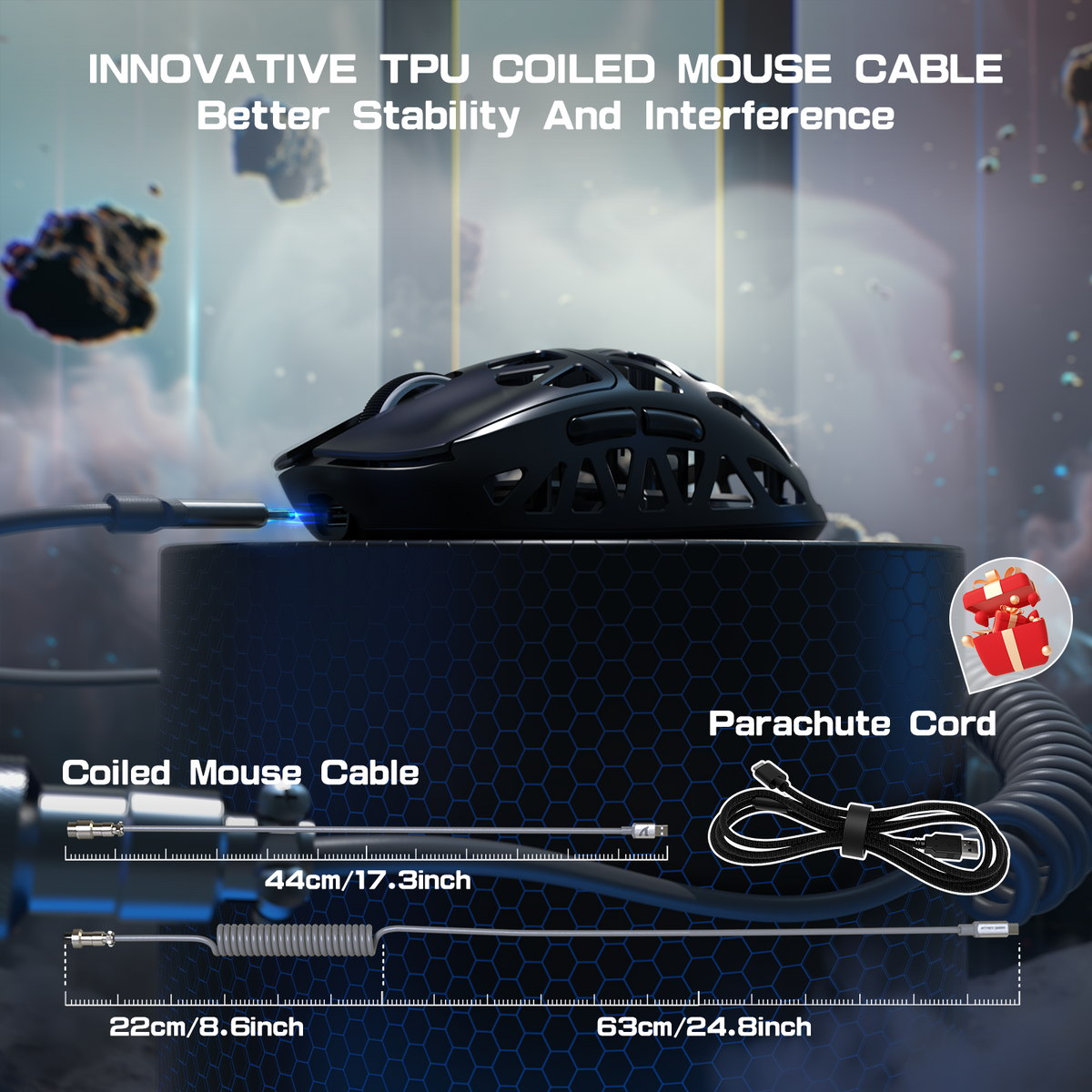 ATTACK SHARK R2 Magnesium Alloy PAW3950 Gaming Mouse 8K with Mouse Coiled Cable (Not Include the Charging Dock)