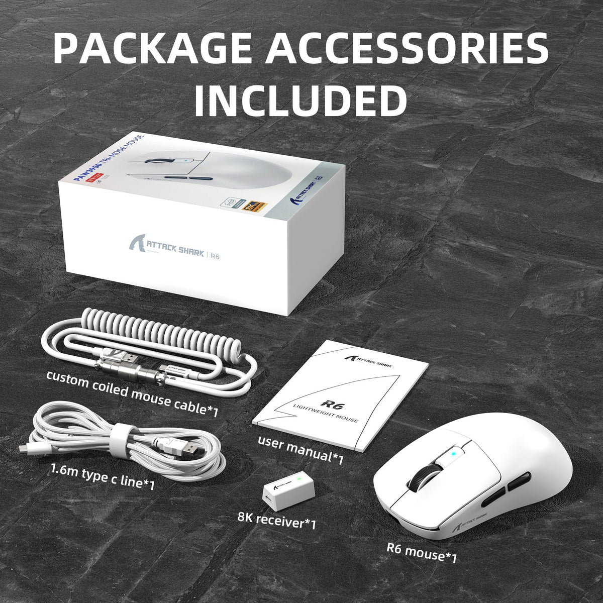 ATTACK SHARK R6 LIGHTSPEED Wireless Gaming Mouse with C06 Mouse Coiled Cable