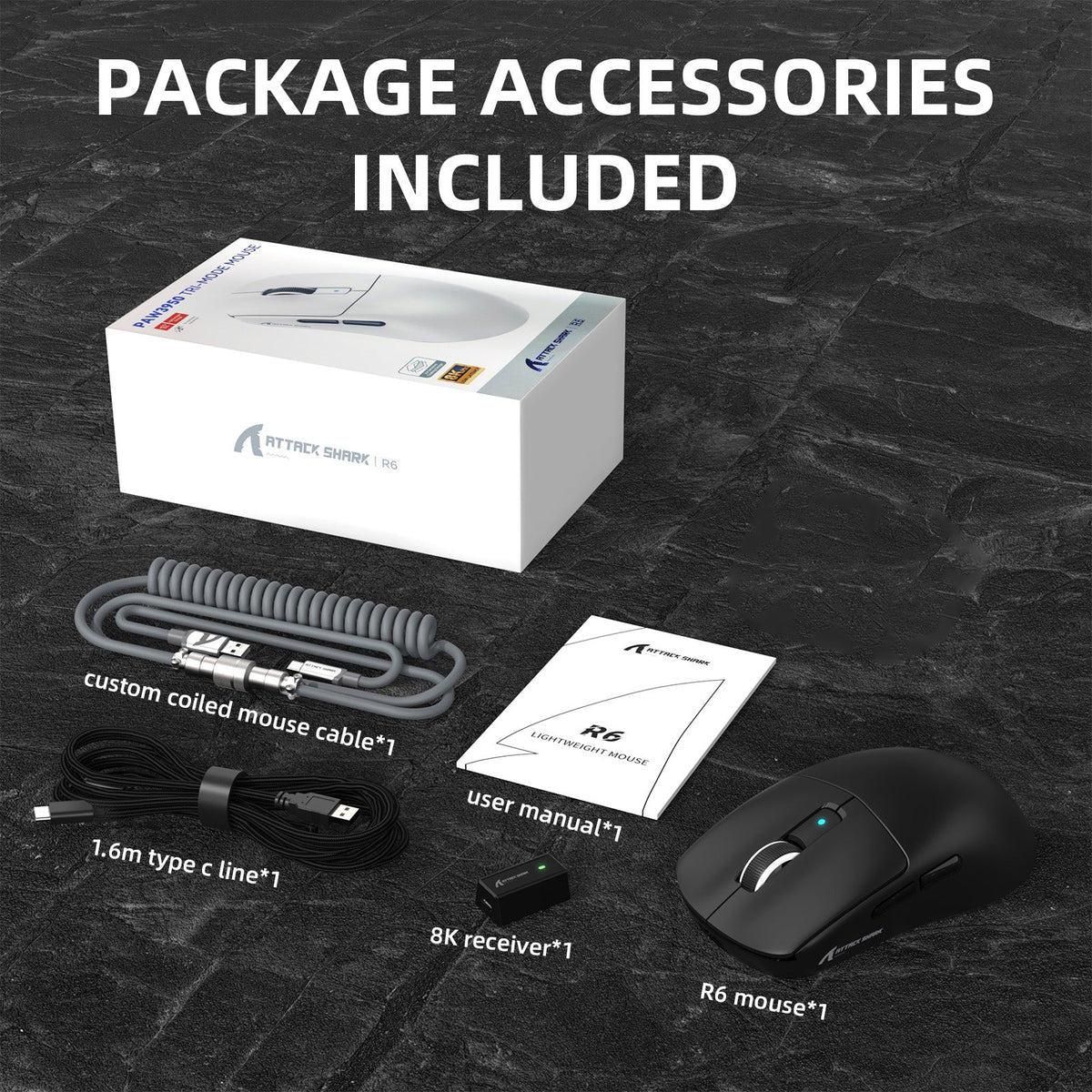 ATTACK SHARK R6 LIGHTSPEED Wireless Gaming Mouse with C06 Mouse Coiled Cable