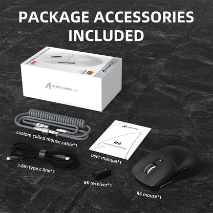 ATTACK SHARK R6 LIGHTSPEED Wireless Gaming Mouse with C06 Mouse Coiled Cable