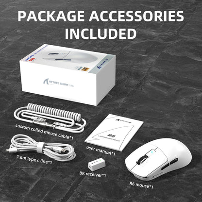 ATTACK SHARK R6 LIGHTSPEED Wireless Gaming Mouse with C06 Mouse Coiled Cable