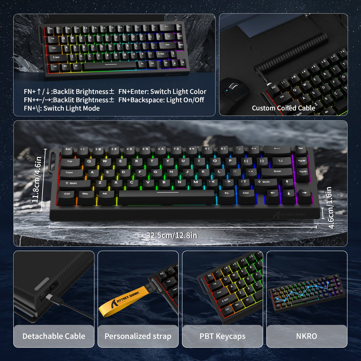 ATTACK SHARK X68 HE Rapid Trigger Keyboard Magnetic Switch with C01PRO Coiled Cable