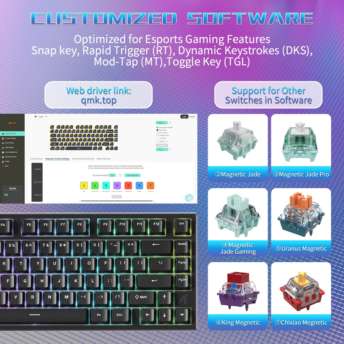 ATTACK SHARK R82 HE Wired 75% Gaming Keyboard  with C01ULTRA LED Cable