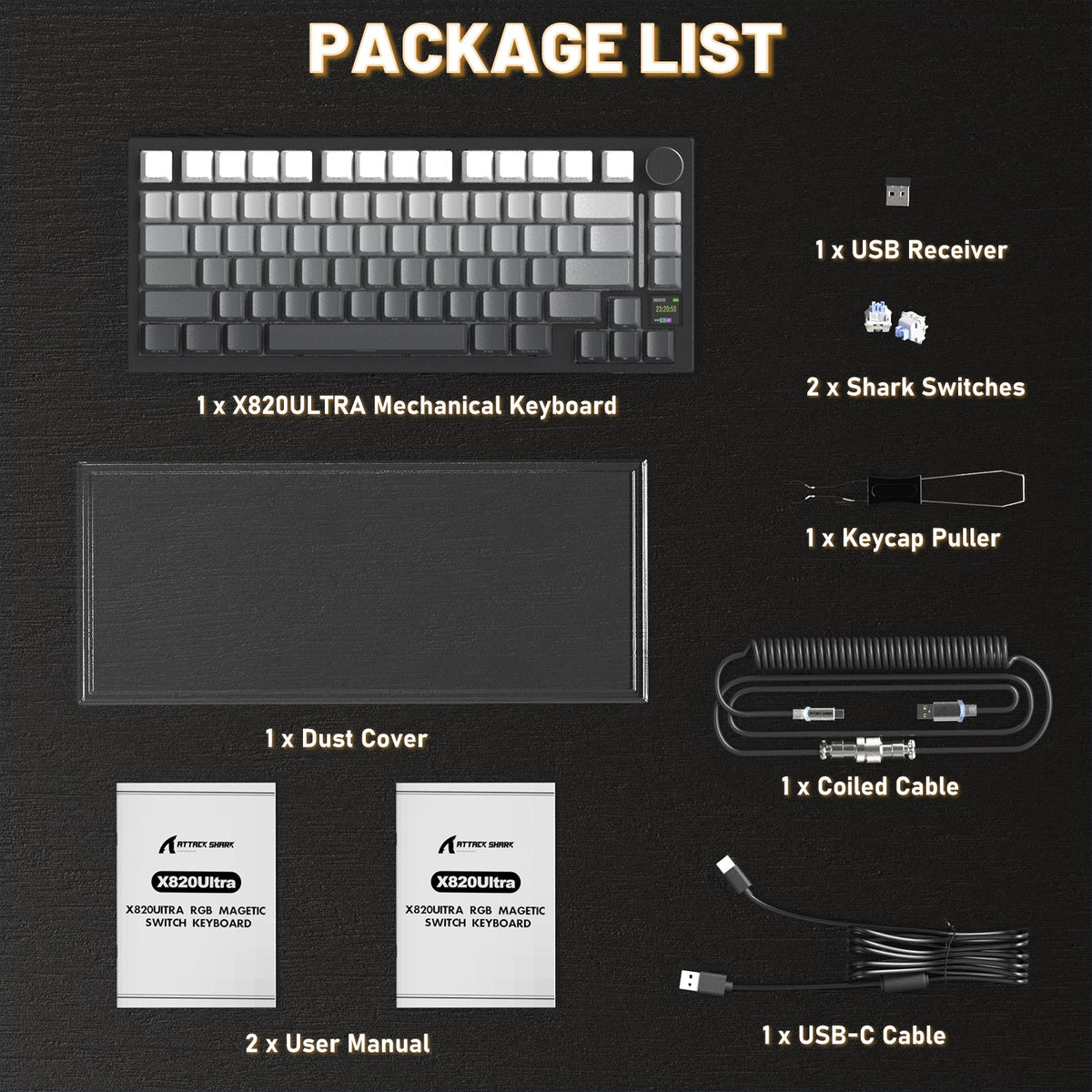 ATTACK SHARK X820ULTRA Mechanical Keyboard with C01ULTRA Coiled Cable