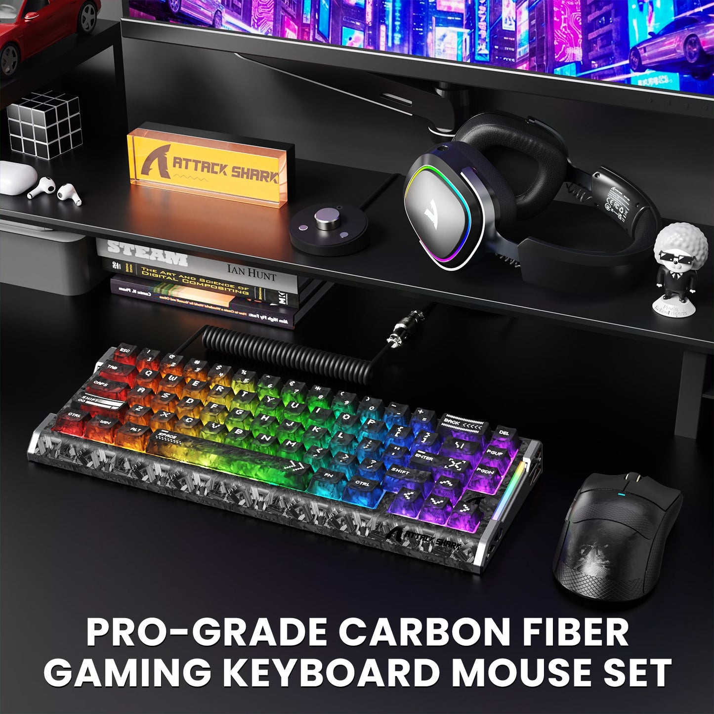 ATTACK SHARK R68 HE & X11 ULTRA Carbon Fiber Gaming Bundle With C01 ULTRA Coiled Cable