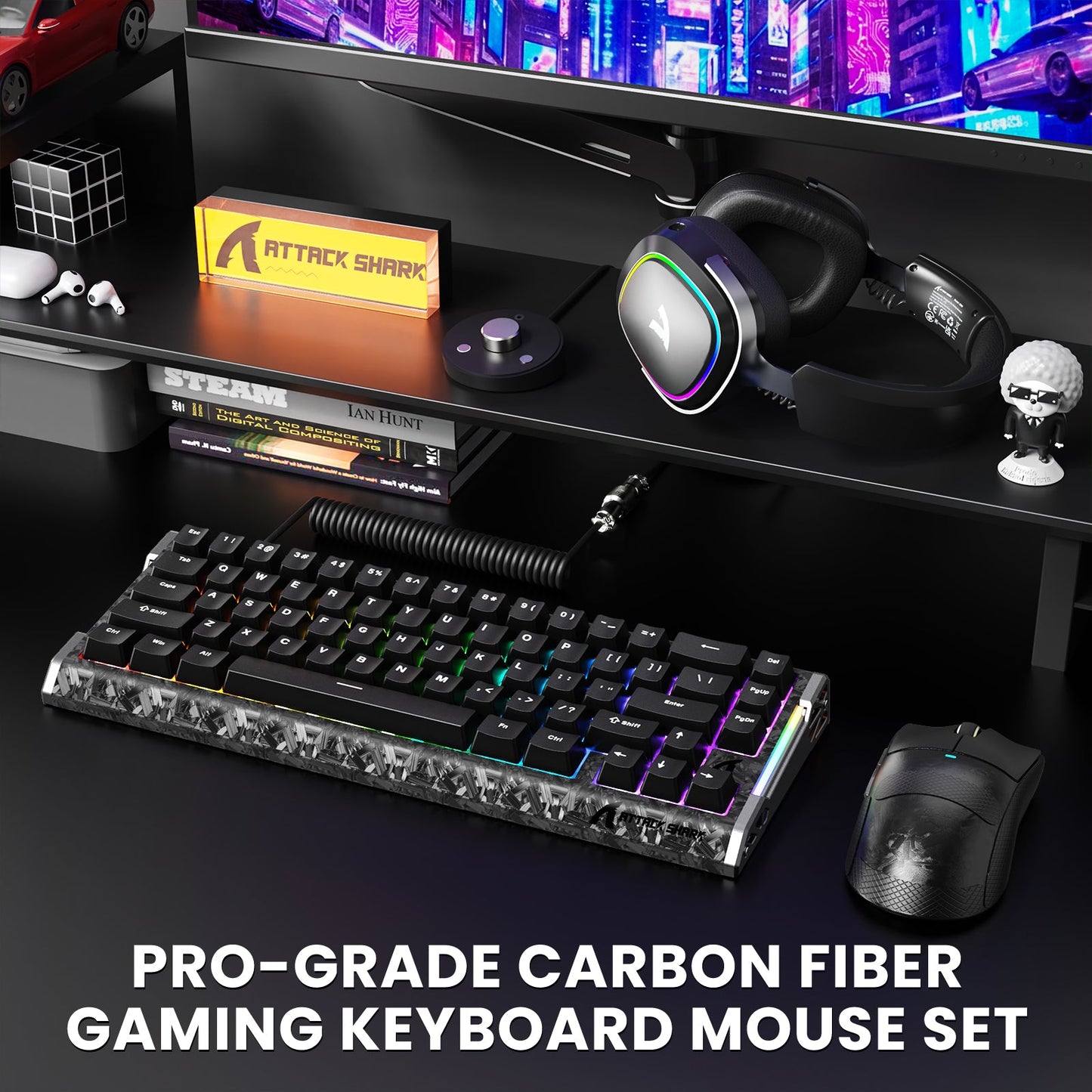 ATTACK SHARK R68 HE & X11 ULTRA Carbon Fiber Gaming Bundle With C01 ULTRA Coiled Cable