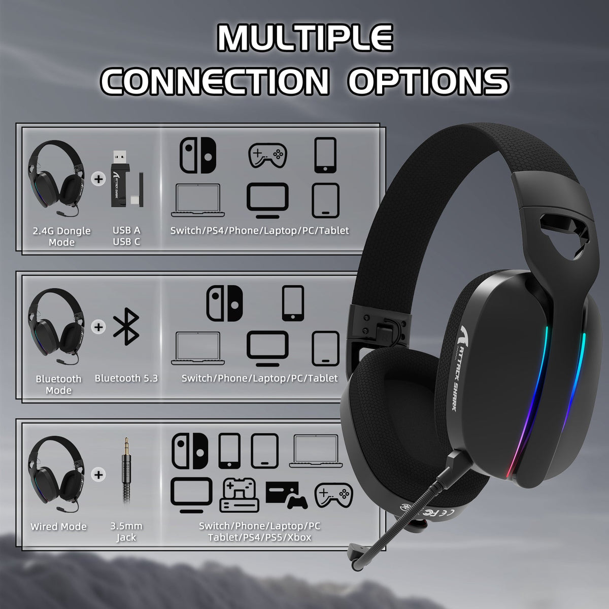 ATTACK SHARK L90 Foldable RGB Ultra-Light Tri-Mode Gaming Headset