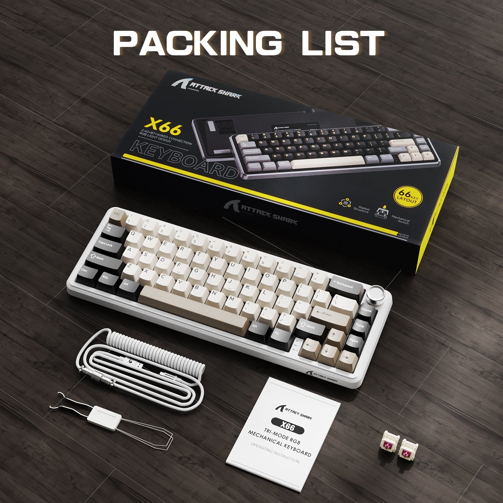 ATTACK SHARK X66 Wireless Mechanical Keyboard with 8K Coiled Cable