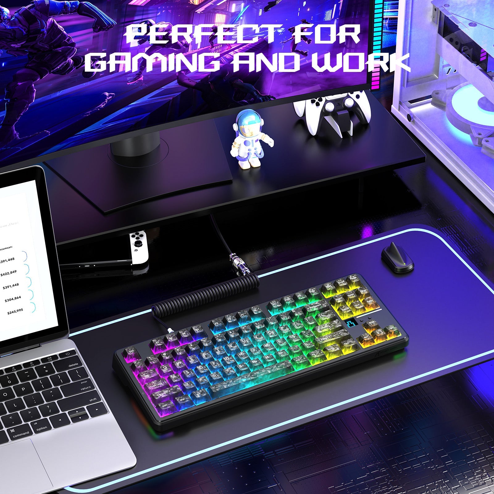ATTACK SHARK X87 ULTRA Wireless Gaming Keyboard with 8KHz Receiver and RGB Coiled Cable