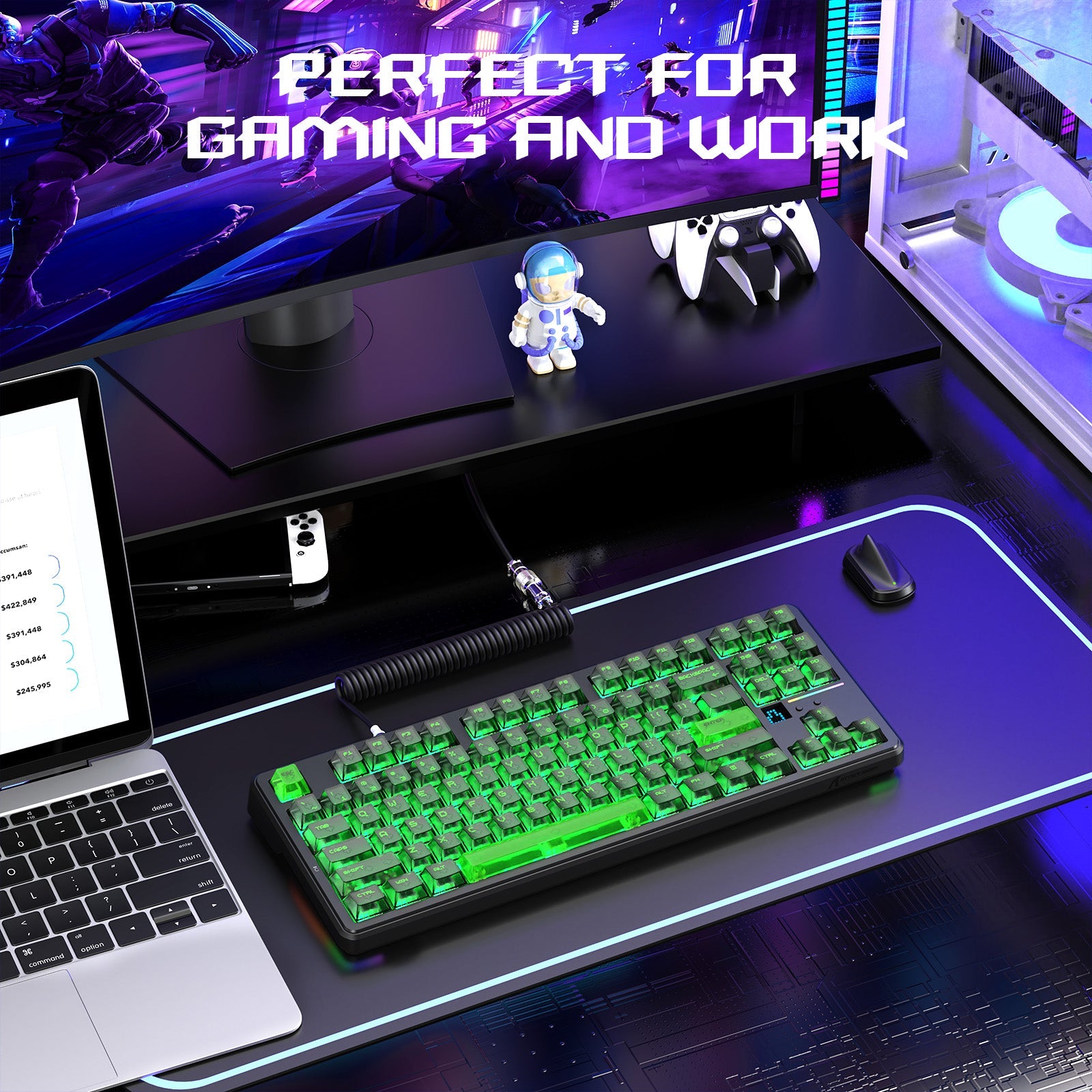 ATTACK SHARK X87 ULTRA Wireless Gaming Keyboard with 8KHz Receiver and RGB Coiled Cable