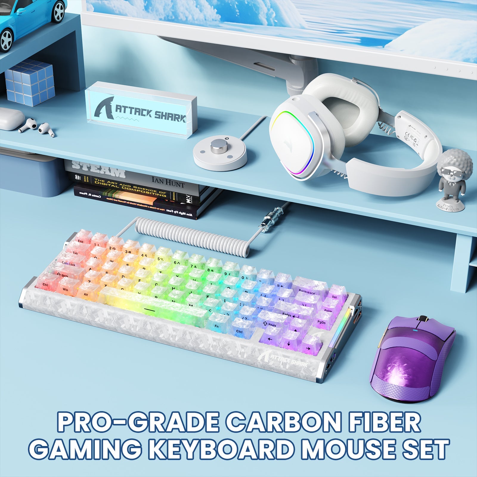 ATTACK SHARK R68 HE & X11 ULTRA Carbon Fiber Gaming Bundle With C01 ULTRA Coiled Cable