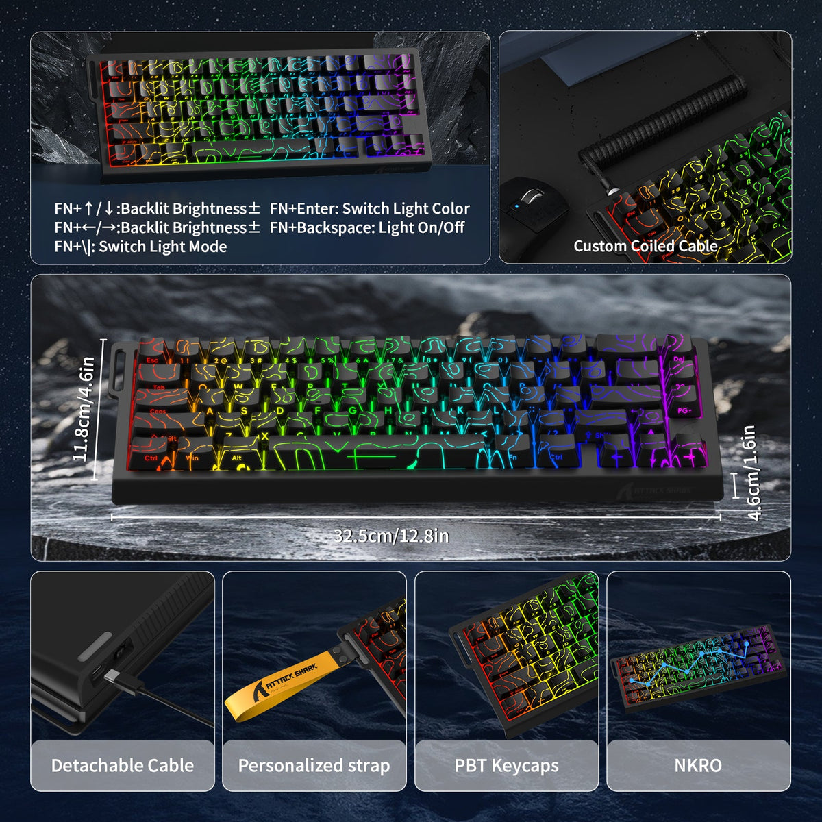 ATTACK SHARK X68 HE Rapid Trigger Keyboard Magnetic Switch with C01PRO Coiled Cable