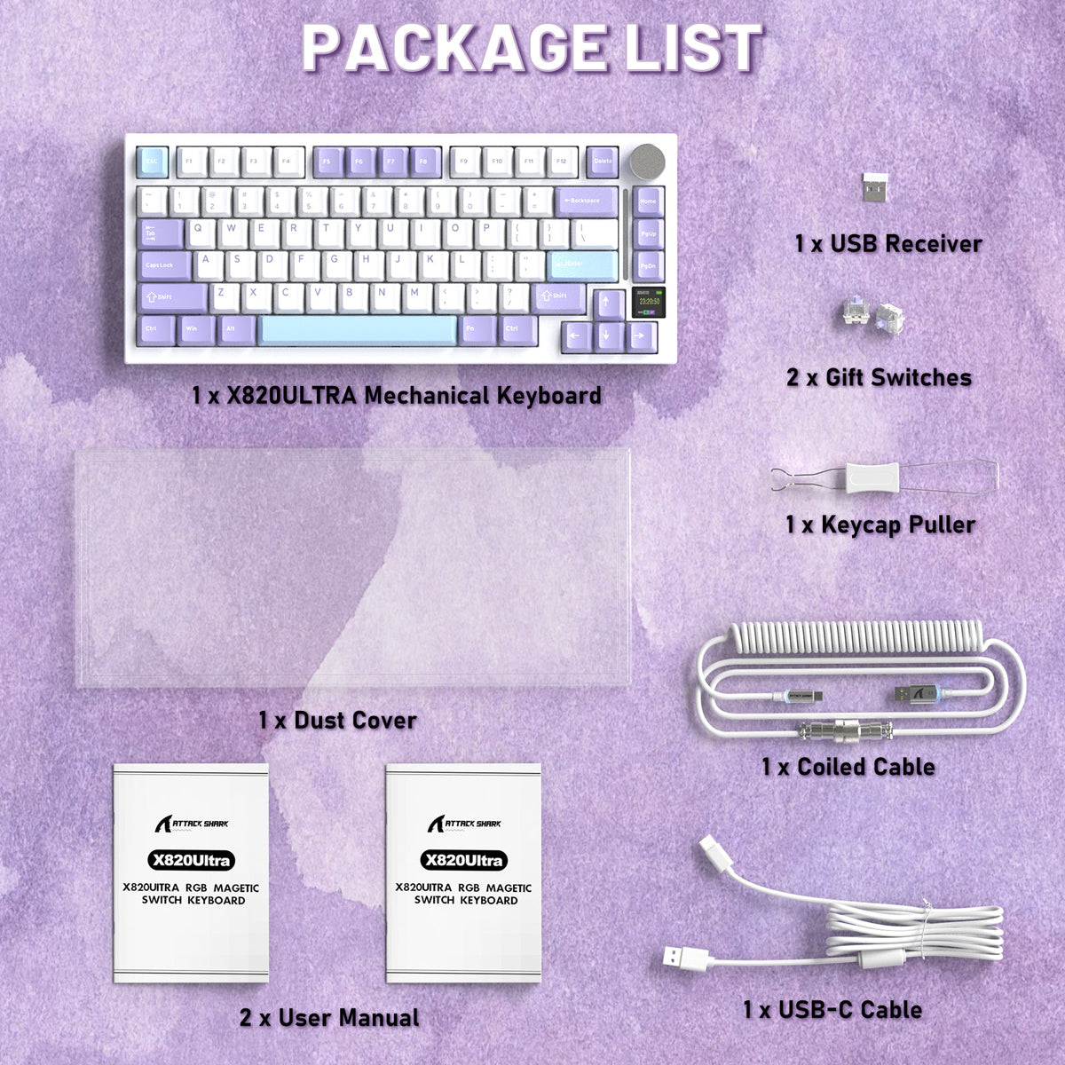 ATTACK SHARK X820ULTRA Mechanical Keyboard with C01ULTRA Coiled Cable