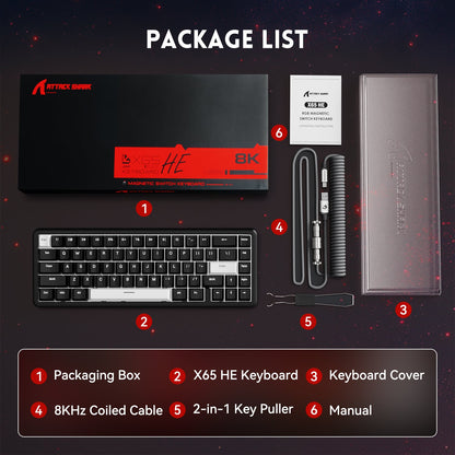 ATTACK SHARK X65 HE Magnetic Switch Rapid Trigger Keyboard With 8Khz Coiled Cable