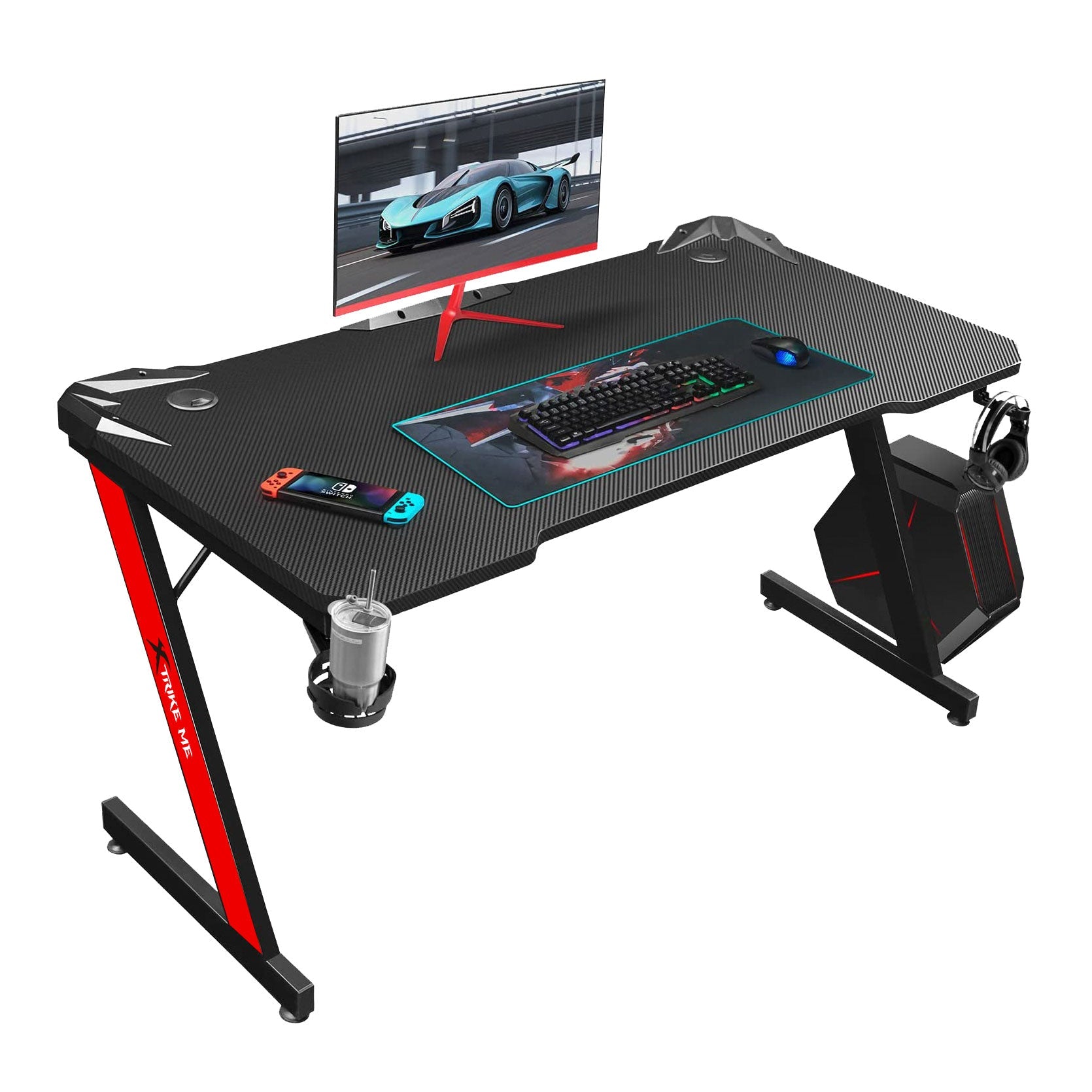 Xtrike Me Dk-02 Ergonomic Computer Desk With Headphone Hook And Cup Holder Z-shaped Legs Black