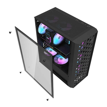 DarkFlash DK351 Black ATX Mesh Dragon Scale Front PC Case With 4 ARGB Fans