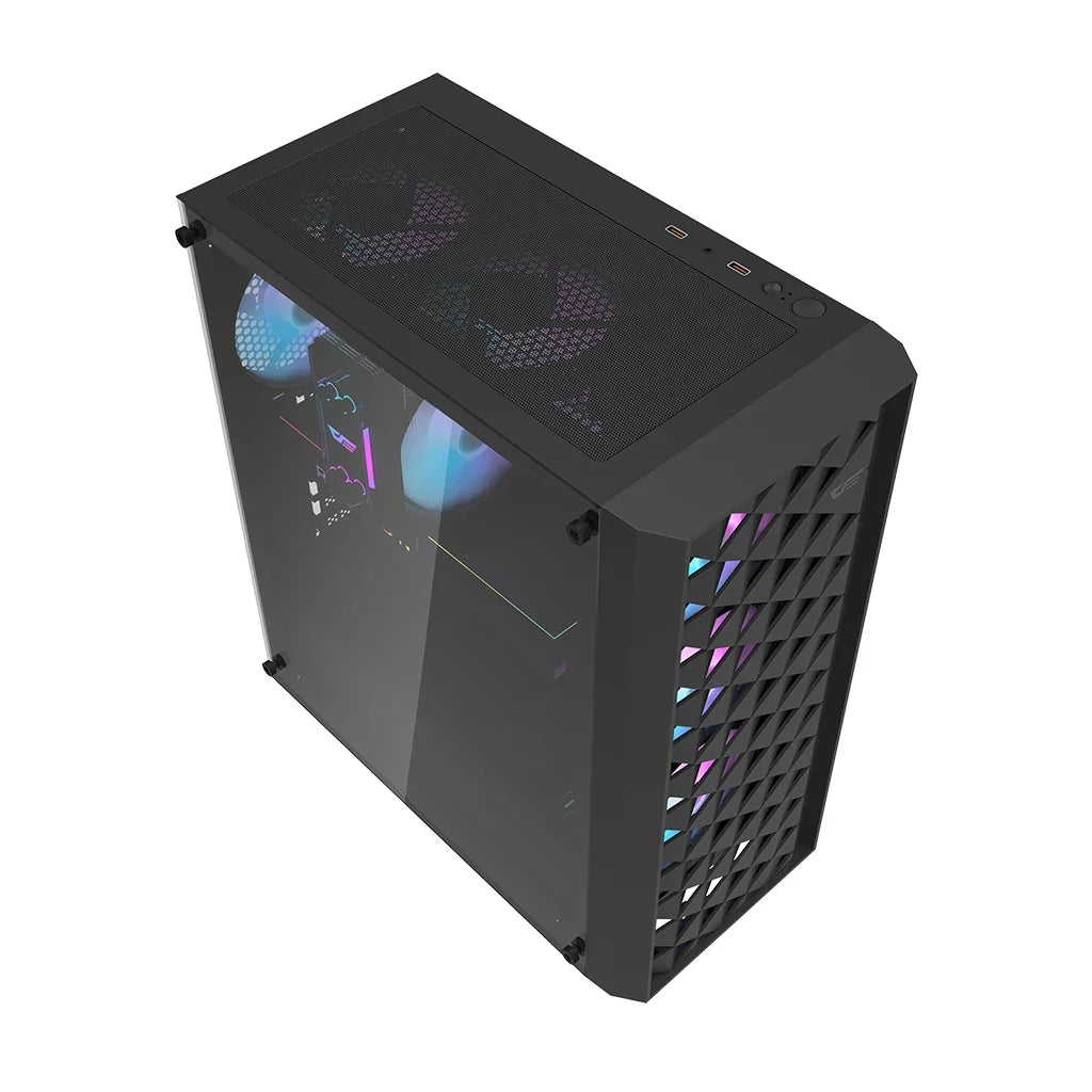 DarkFlash DK351 Black ATX Mesh Dragon Scale Front PC Case With 4 ARGB Fans